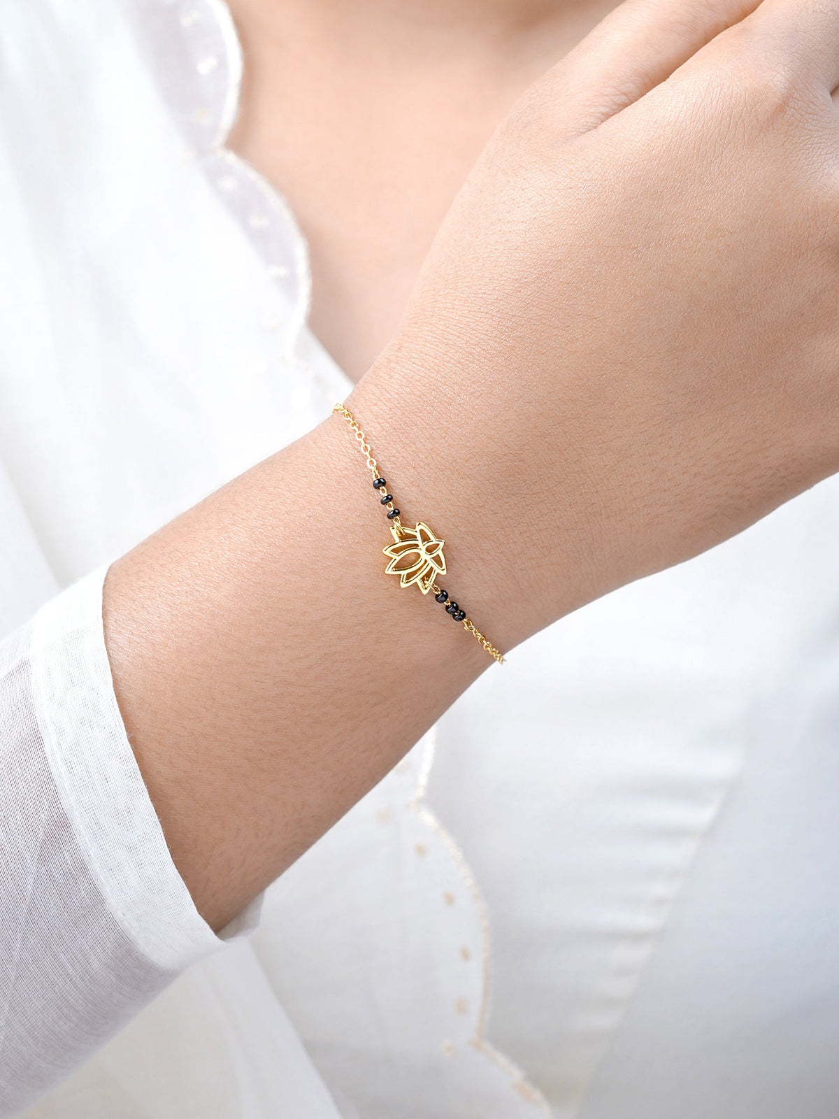 Aaradhya Lotus Motif 18K Gold Plated Mangalsutra Bracelet