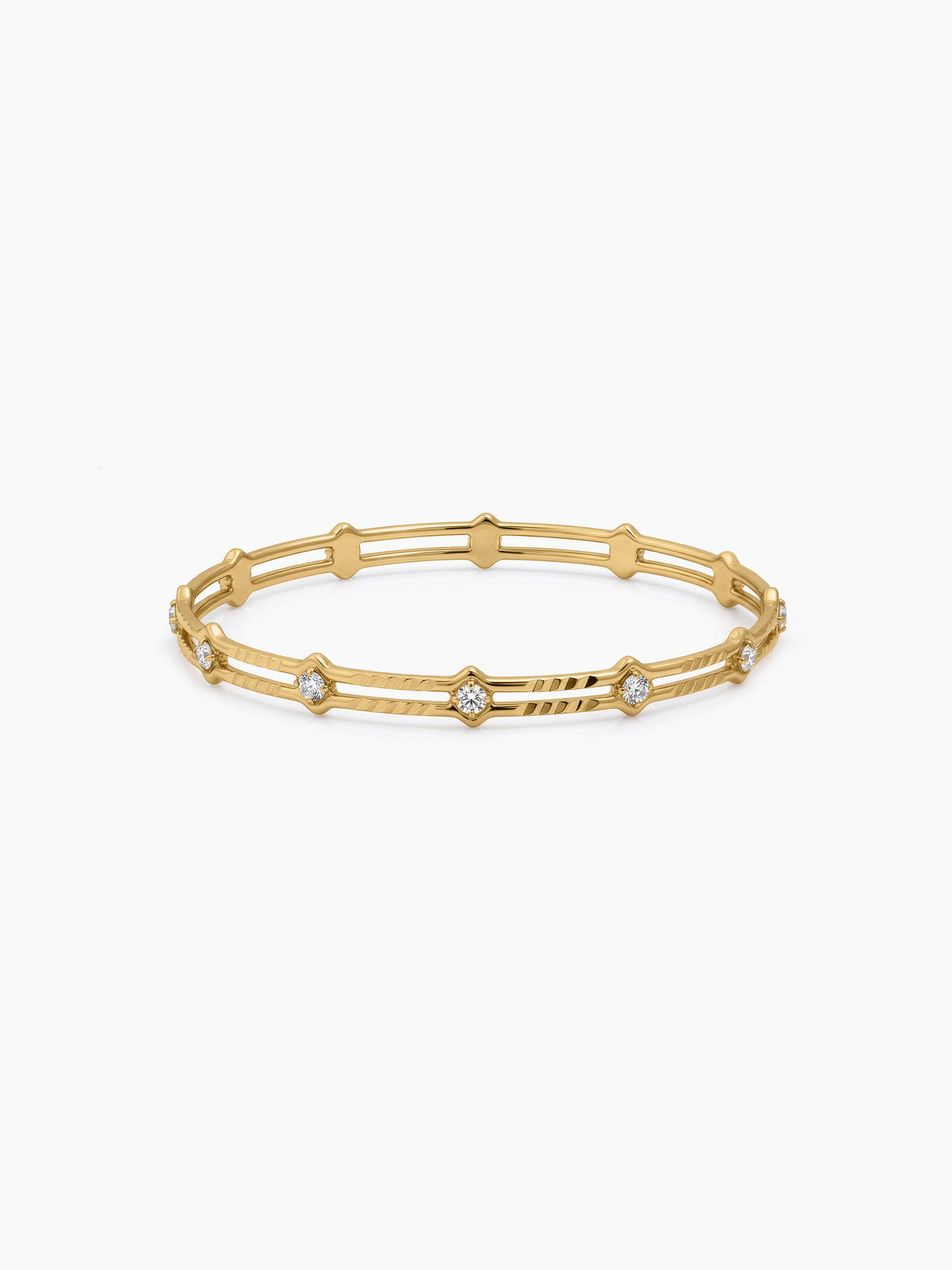 Aarika Link Frame Diamond Solitaire Gold Set Of 2 Women's 2/4, 2/6, 2/8 Bangles