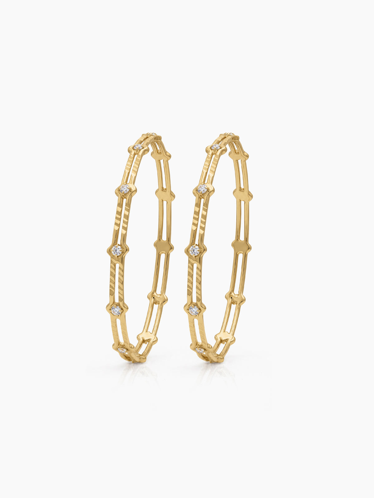 Aarika Link Frame Diamond Solitaire Gold Set Of 2 Women's 2/4, 2/6, 2/8 Bangles