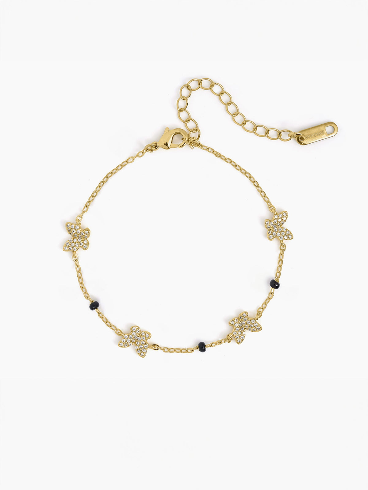 Aarini Butterfly Motifs Shimmering CZ Diamond 18K Gold Plated Mangalsutra Bracelet