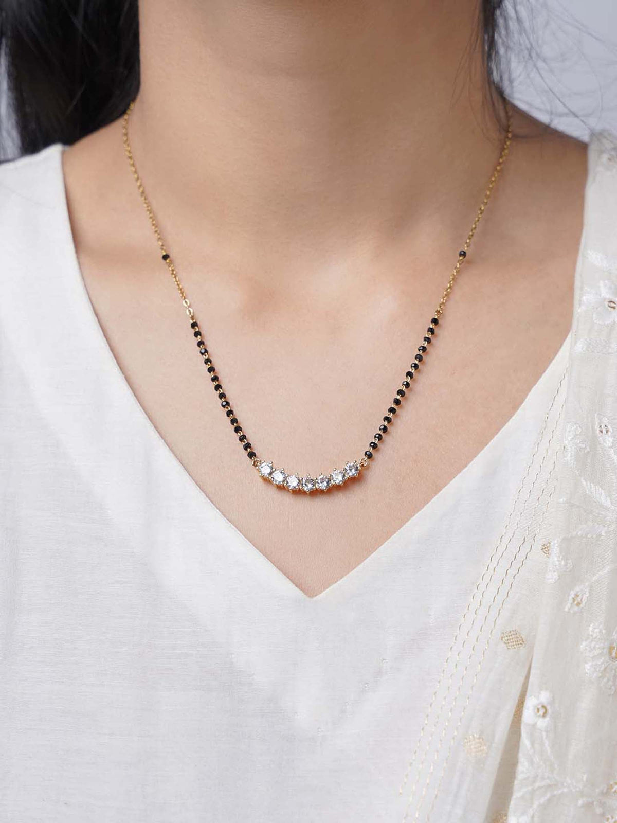Aarna Sparkling Diamond 14K Gold Plated Mangalsutra
