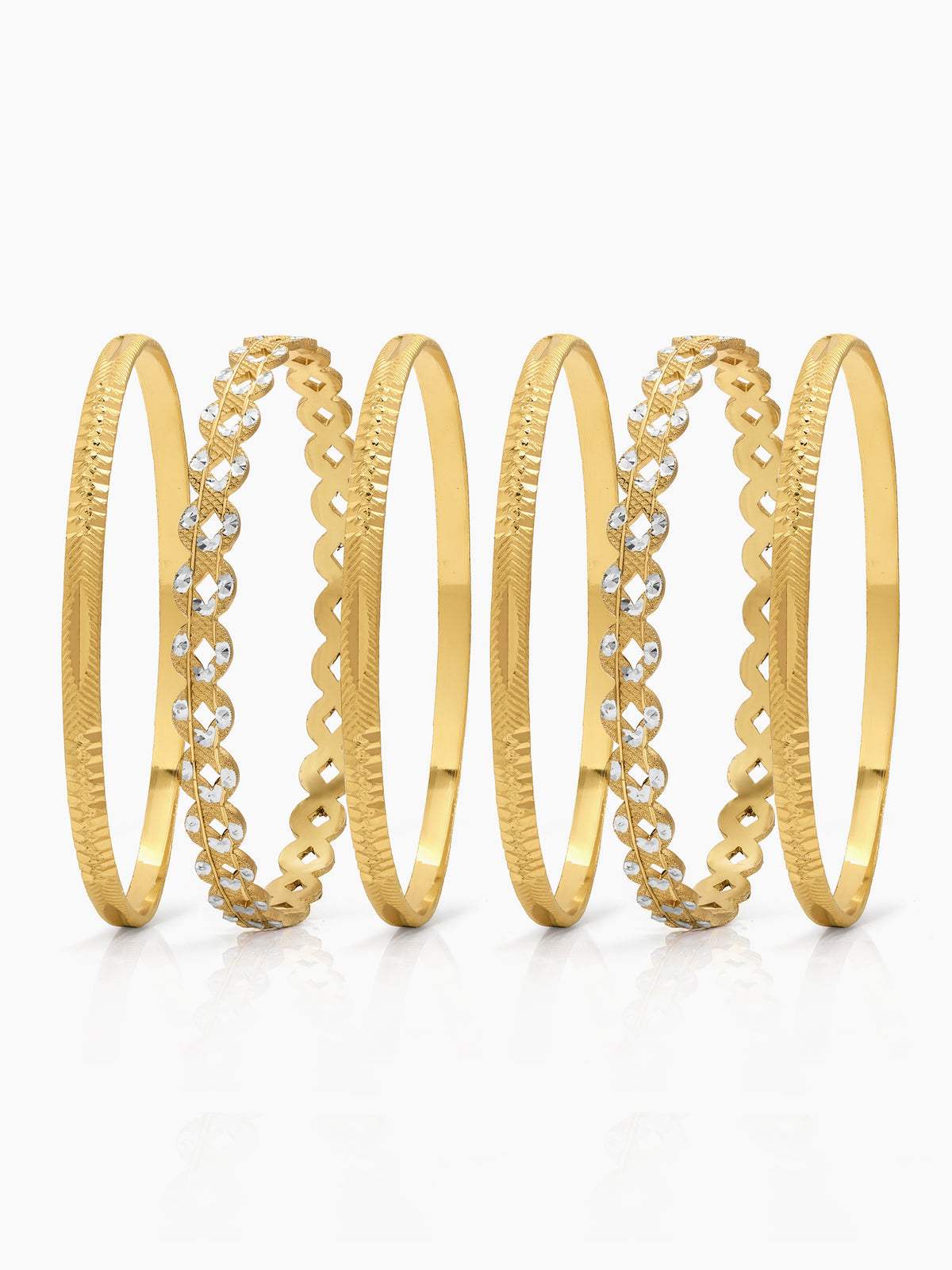 Aarohi Arrow Line, Infinity Link Texture Gold Set Of 6 Women's 2/4, 2/6, 2/8 Bangles