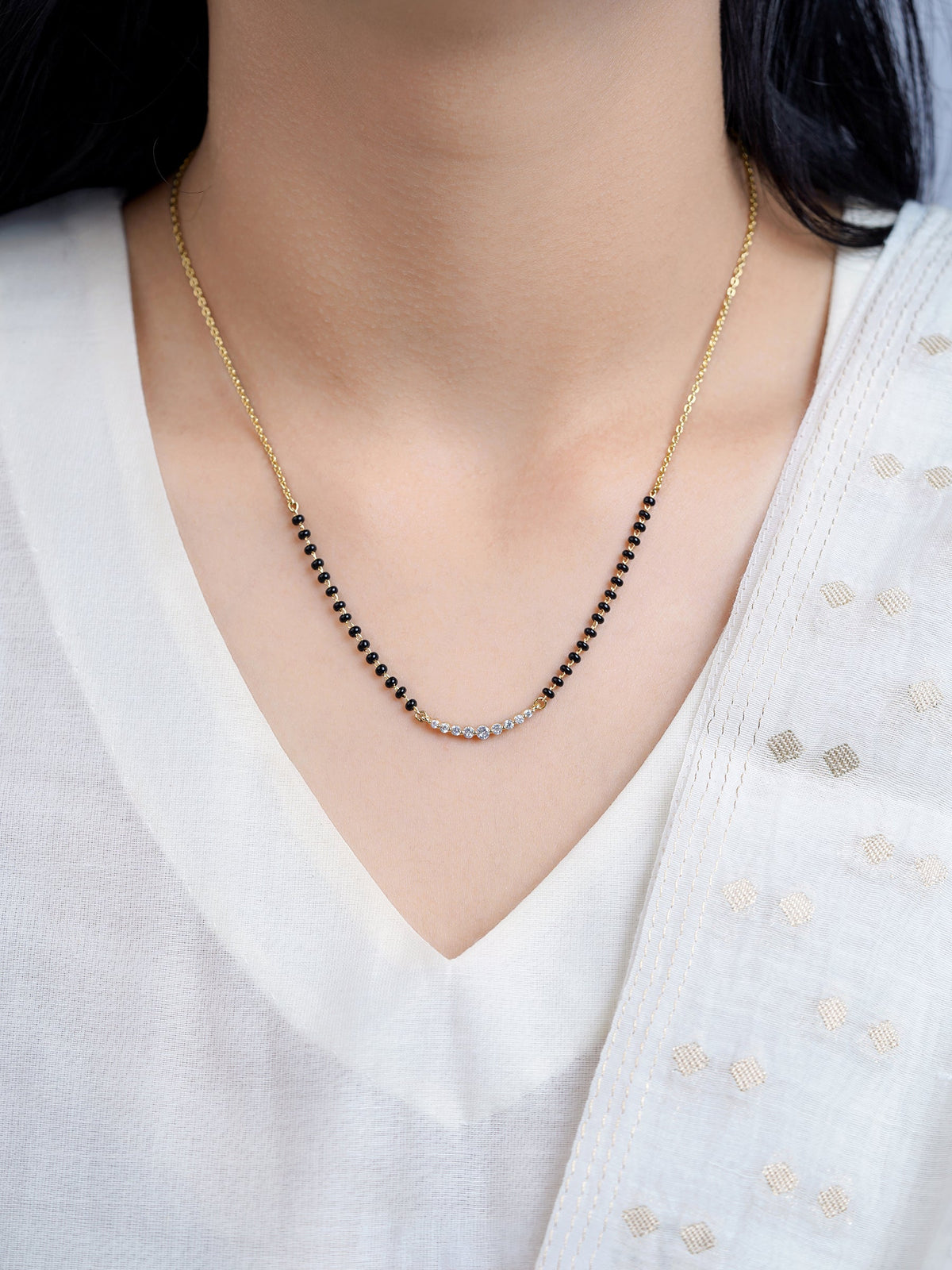 Aarunya Diamond Bar 18K Gold Plated Mangalsutra