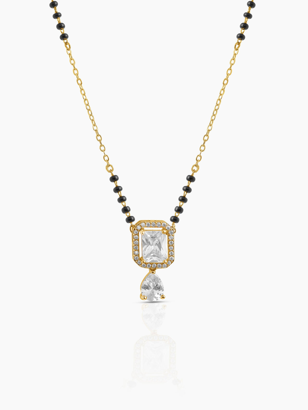 Aarvika Diamond Solitaire Pear Drop 18K Gold Plated Mangalsutra
