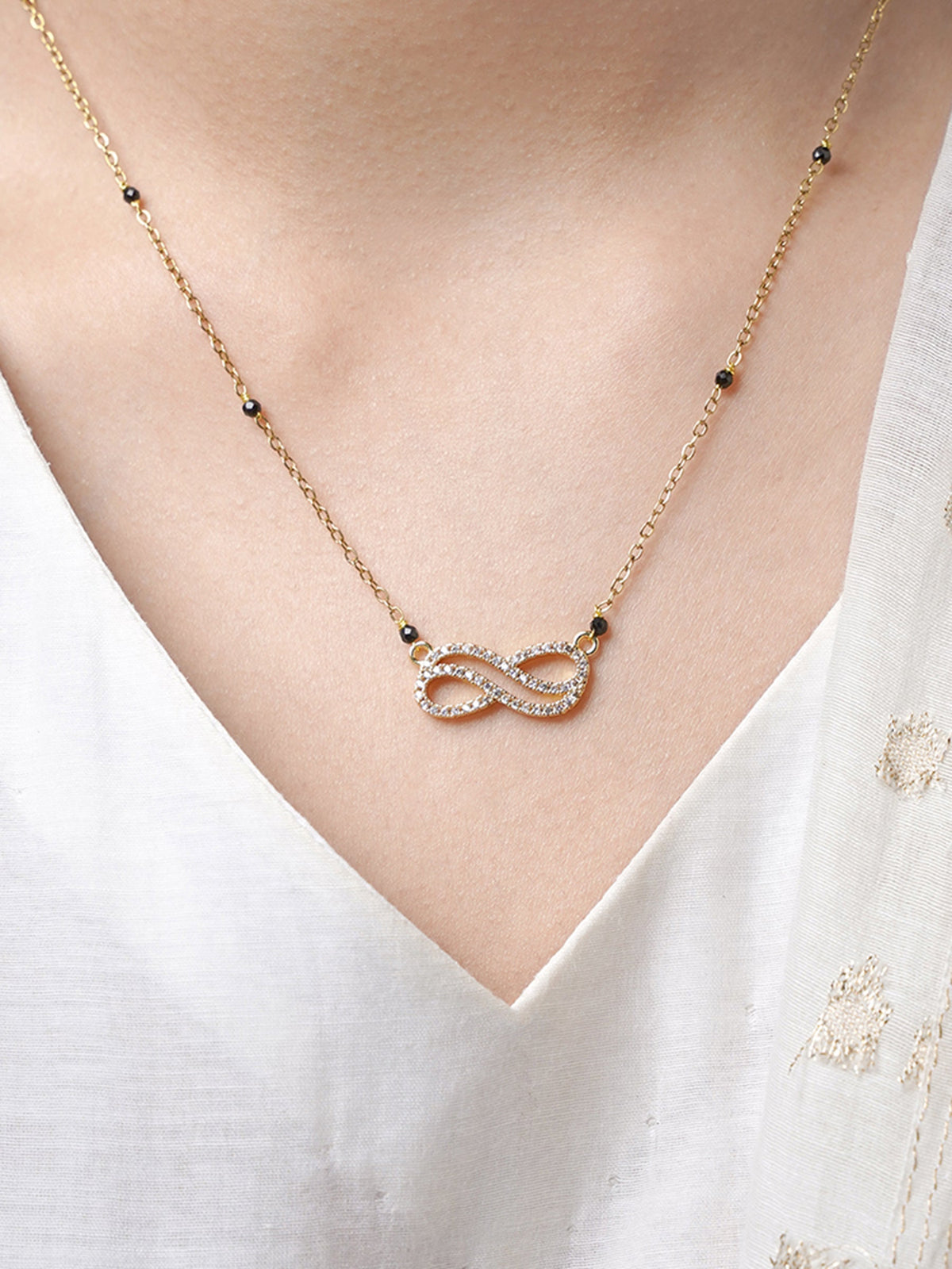 Aavya Infinity Diamond 18K Gold Plated Pendant Mangalsutra