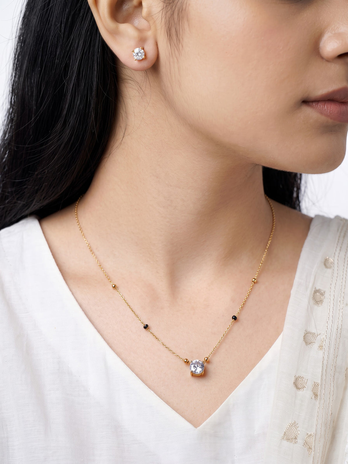Adia 18K Gold Plated Mangalsutra Jewelry Set Of 2 - Necklace & Earrings - Swashaa