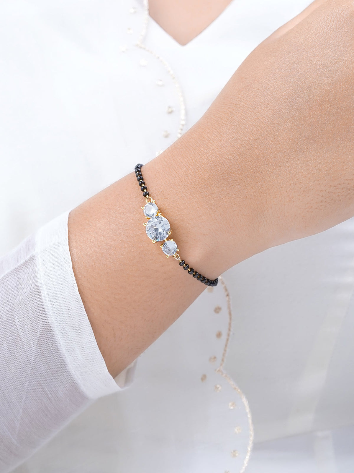 Adia Three Diamond Solitaire18K Gold Plated Mangalsutra Bracelet