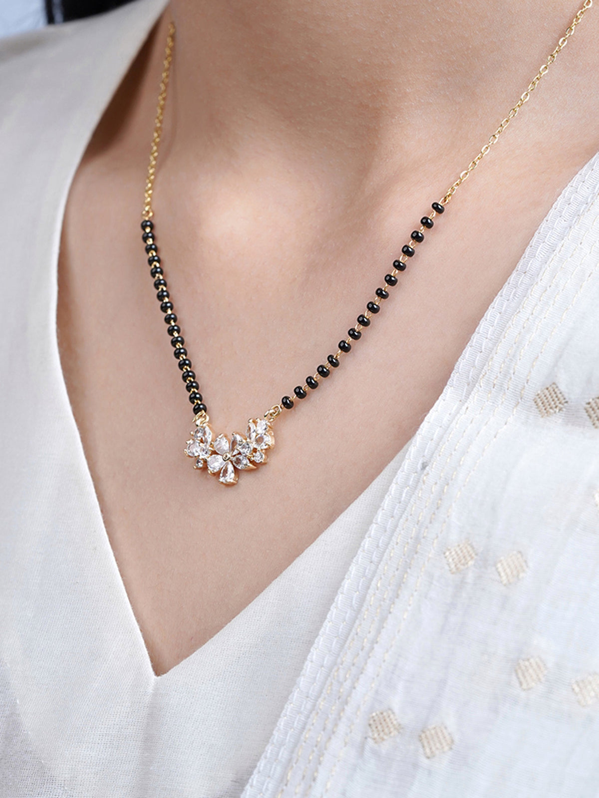 Aira Diamond Floral Cluster 18K Gold Plated Mangalsutra