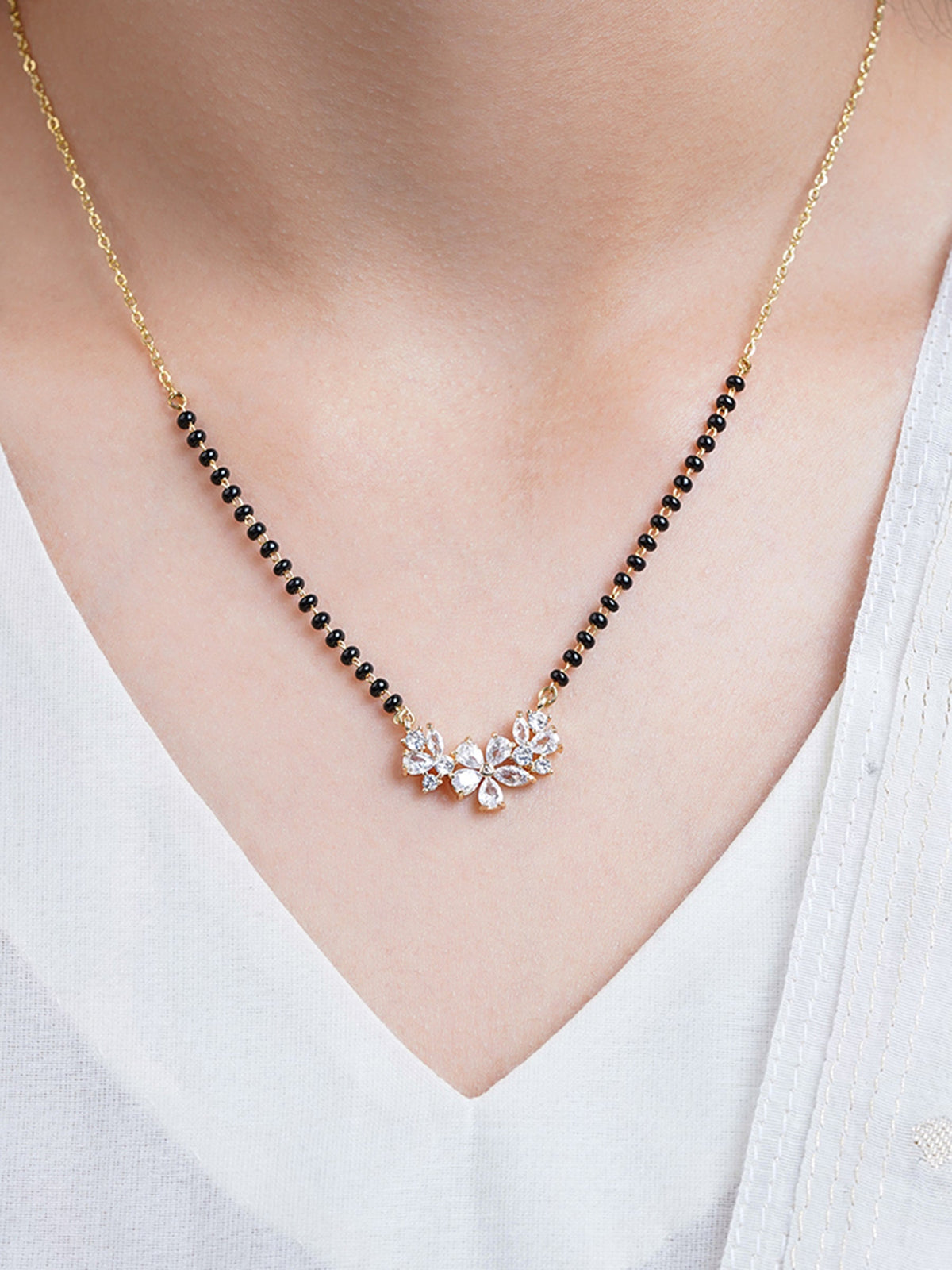 Aira Diamond Floral Cluster 18K Gold Plated Mangalsutra