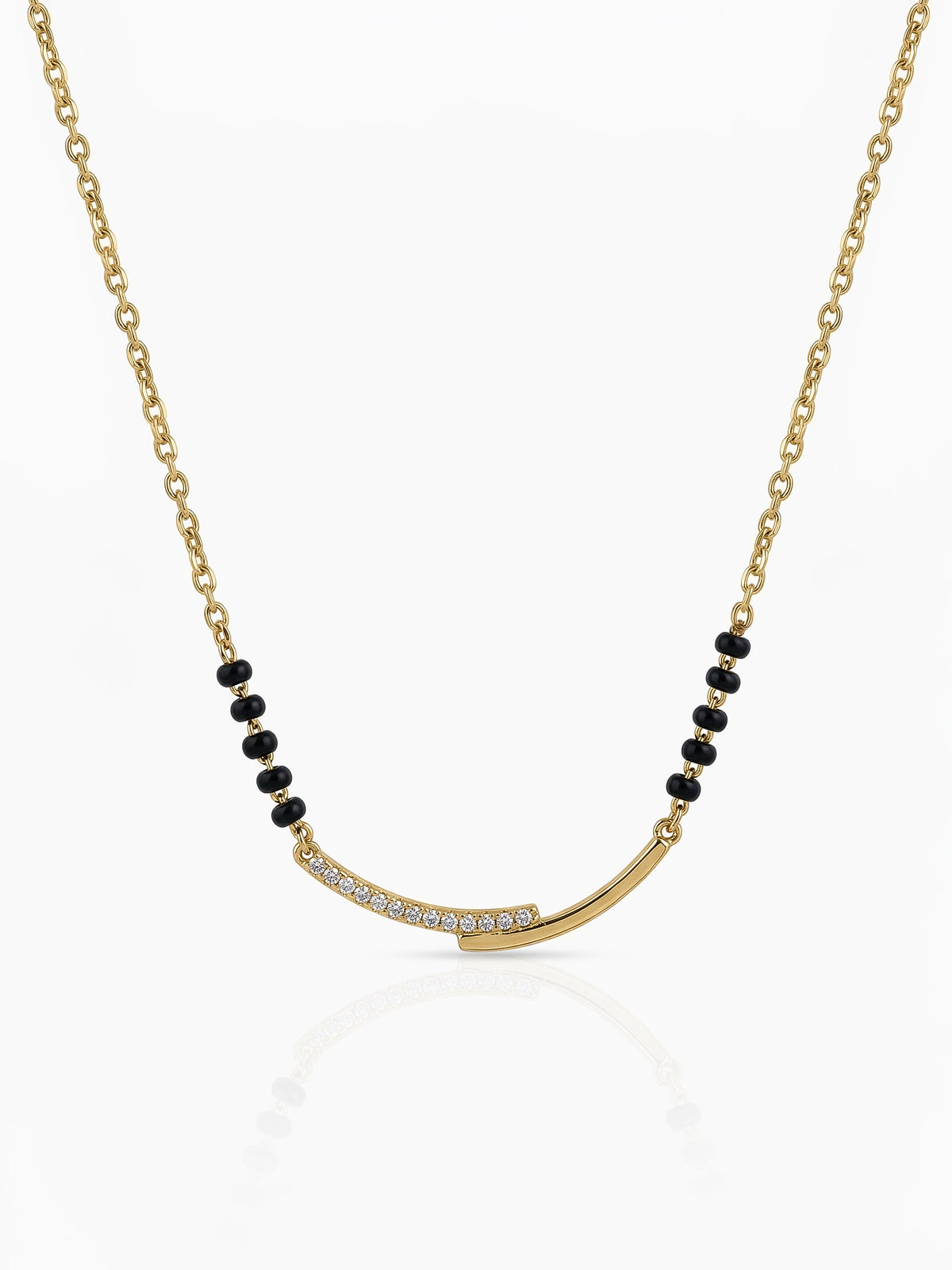 Alvica gently curved textured Bar 18K Gold Tone Plated Mangalsutra