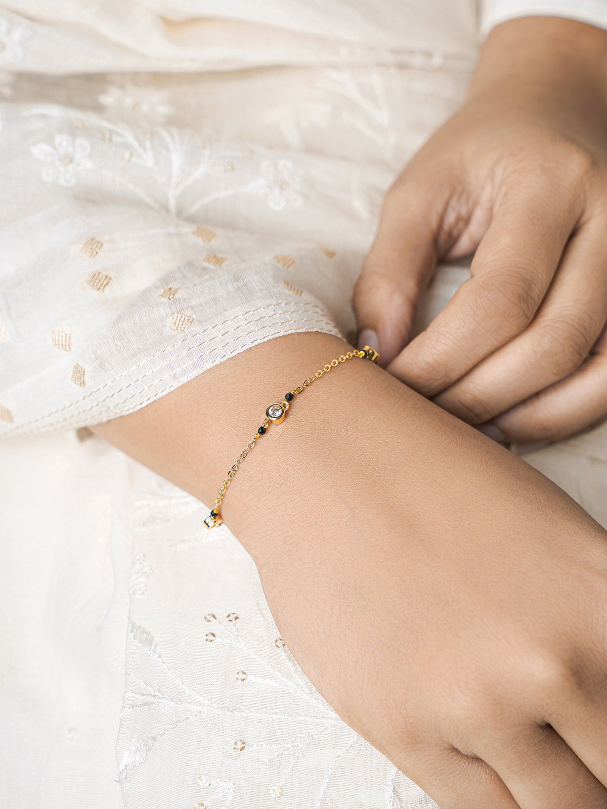 Amaira Diamond Studs Black Beads Mangalsutra Bracelet