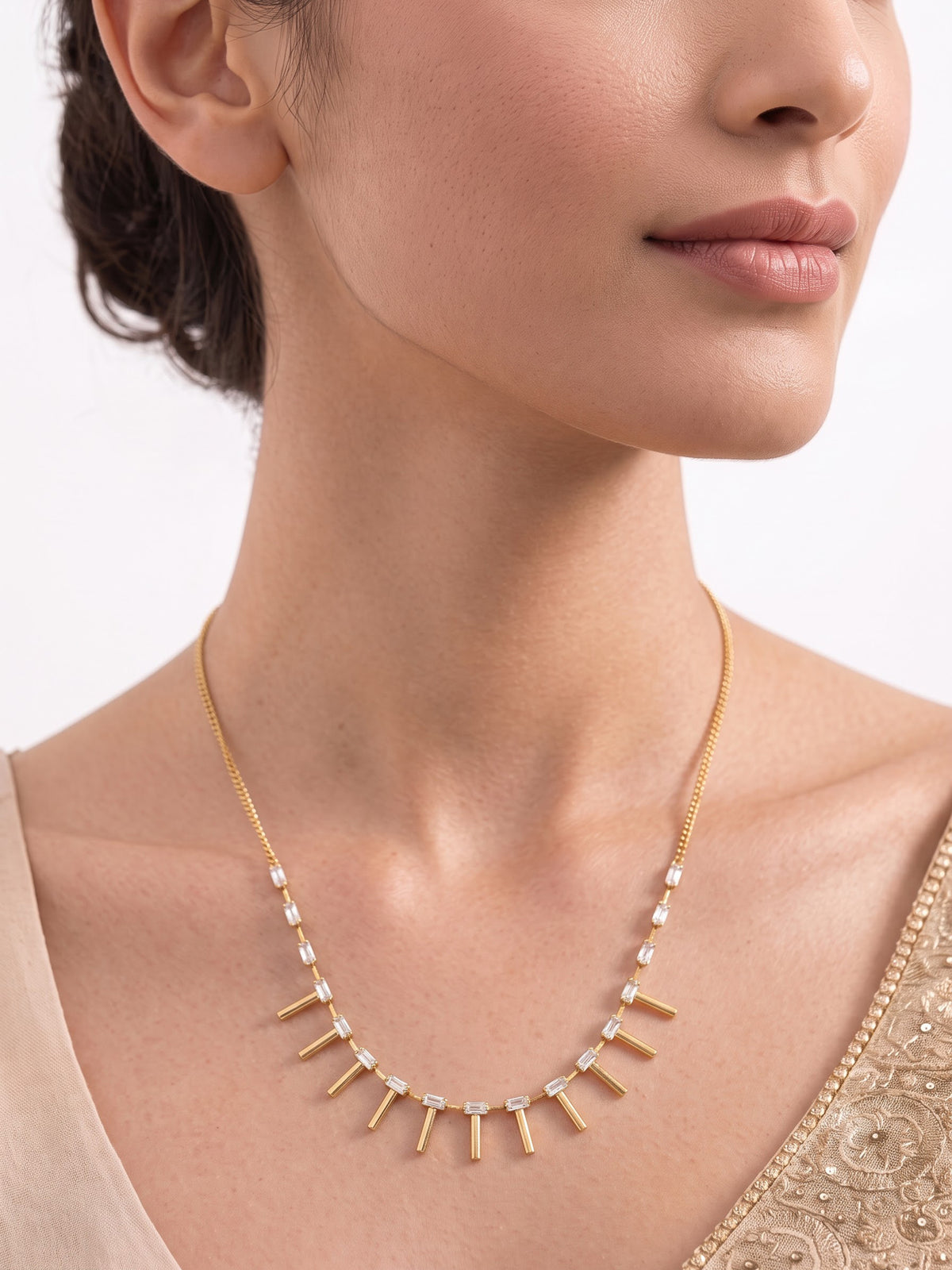 Amrita Baguette Diamond Charm Gold Women's Chain Pendant Necklace