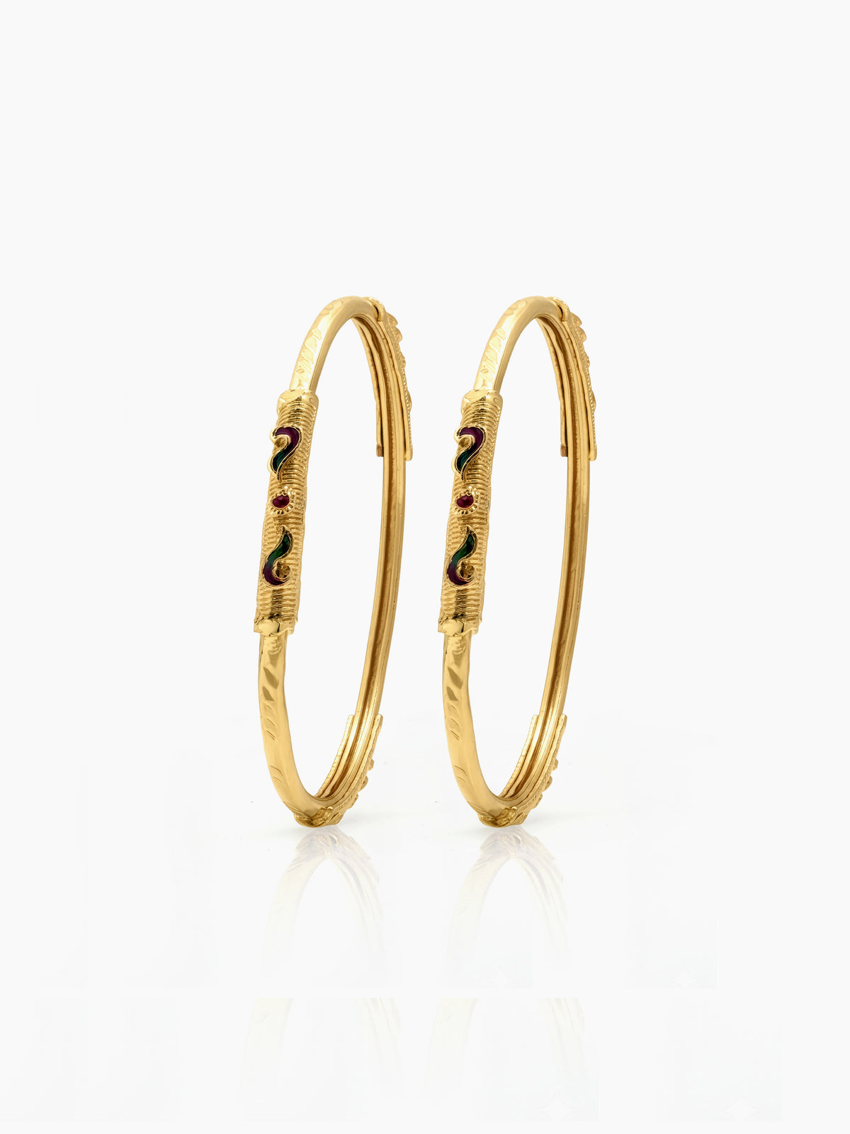Anamika curved red-green Gold Set Of 2 Women's 2/4, 2/6, 2/8 Bangles