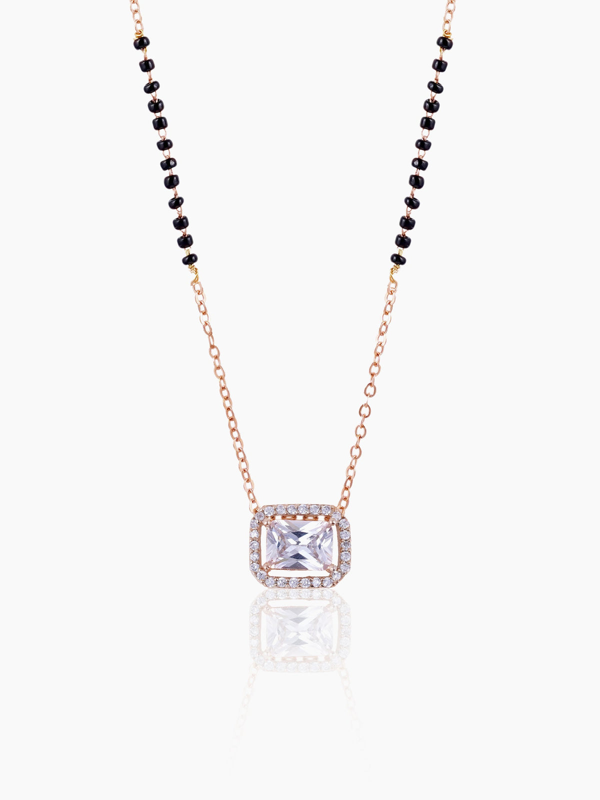 Anisa Diamond Rectangle Solitaire Halo Rosegold Mangalsutra