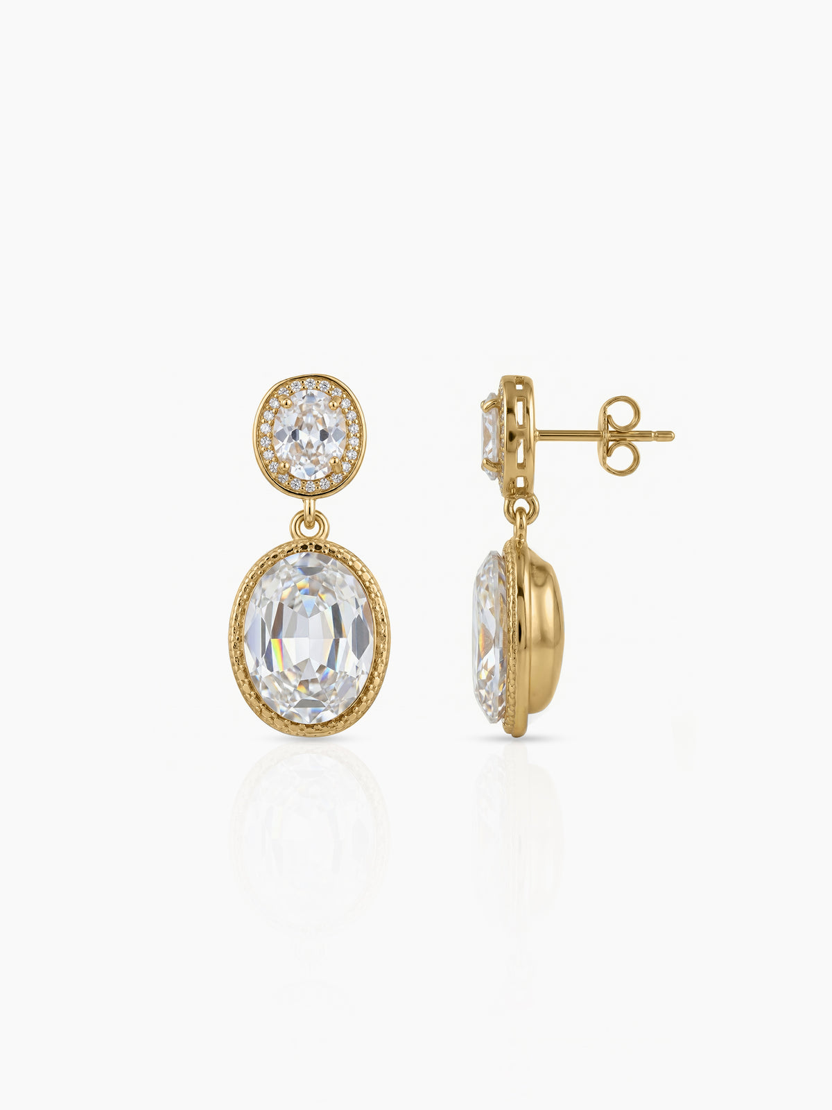 Raavi Oval Solitaire Drop Gold Women's Earrings
