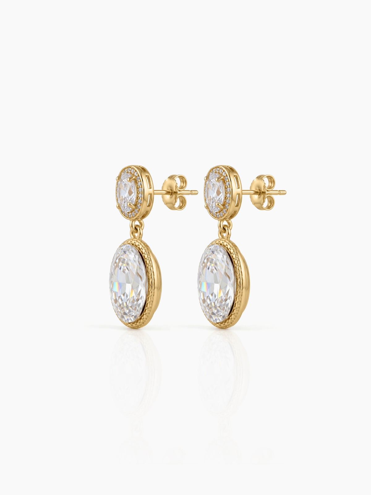 Raavi Oval Solitaire Drop Gold Women's Earrings