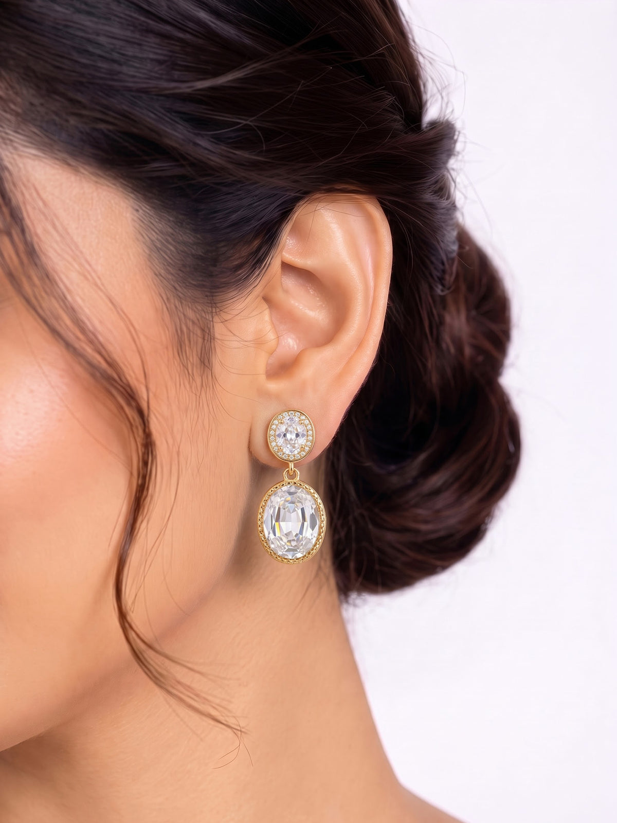 Raavi Oval Solitaire Drop Gold Women's Earrings