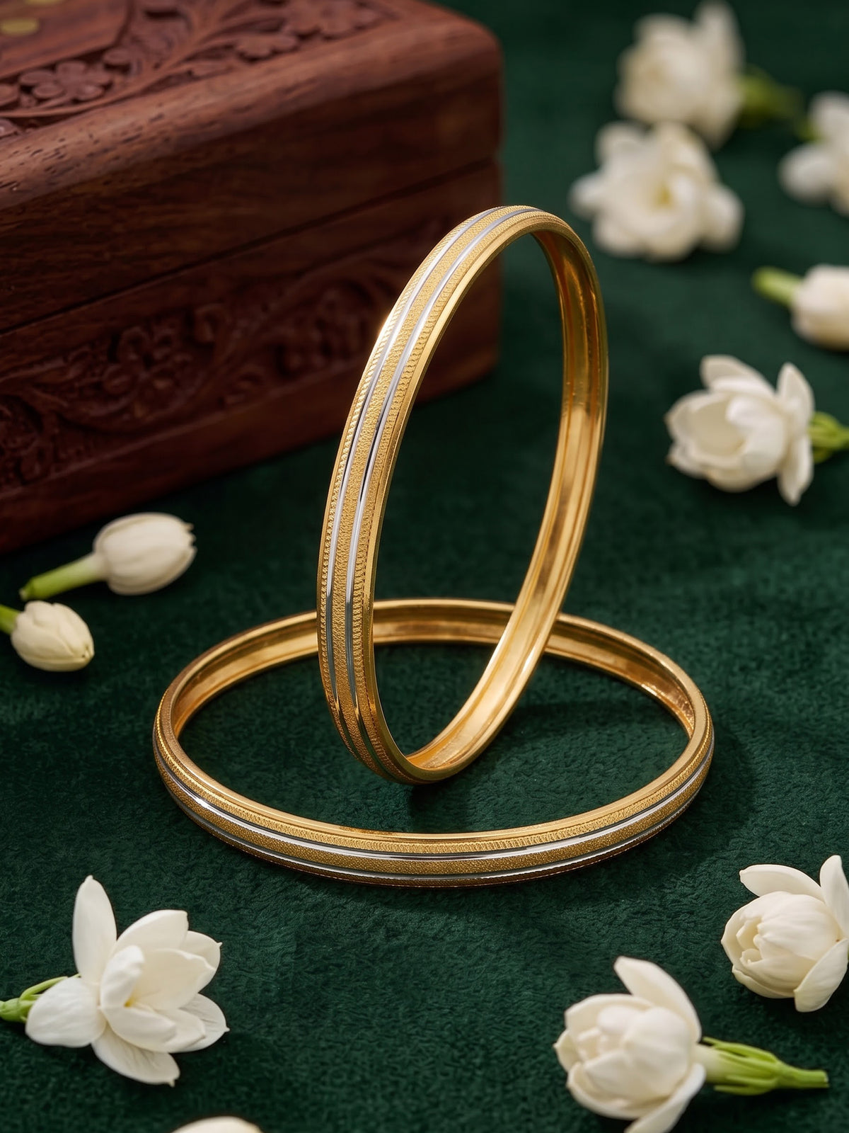 Anuja Double Silver Line Gold 2/4, 2/6, 2/8 Women's Bangles (Set Of 2)