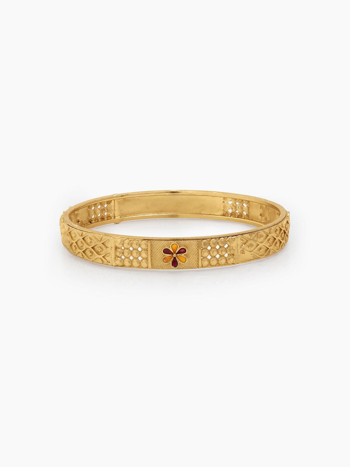 Apsara Texture, Red Flower Grid Gold Set Of 2 Women's 2/4, 2/6, 2/8 Bangles