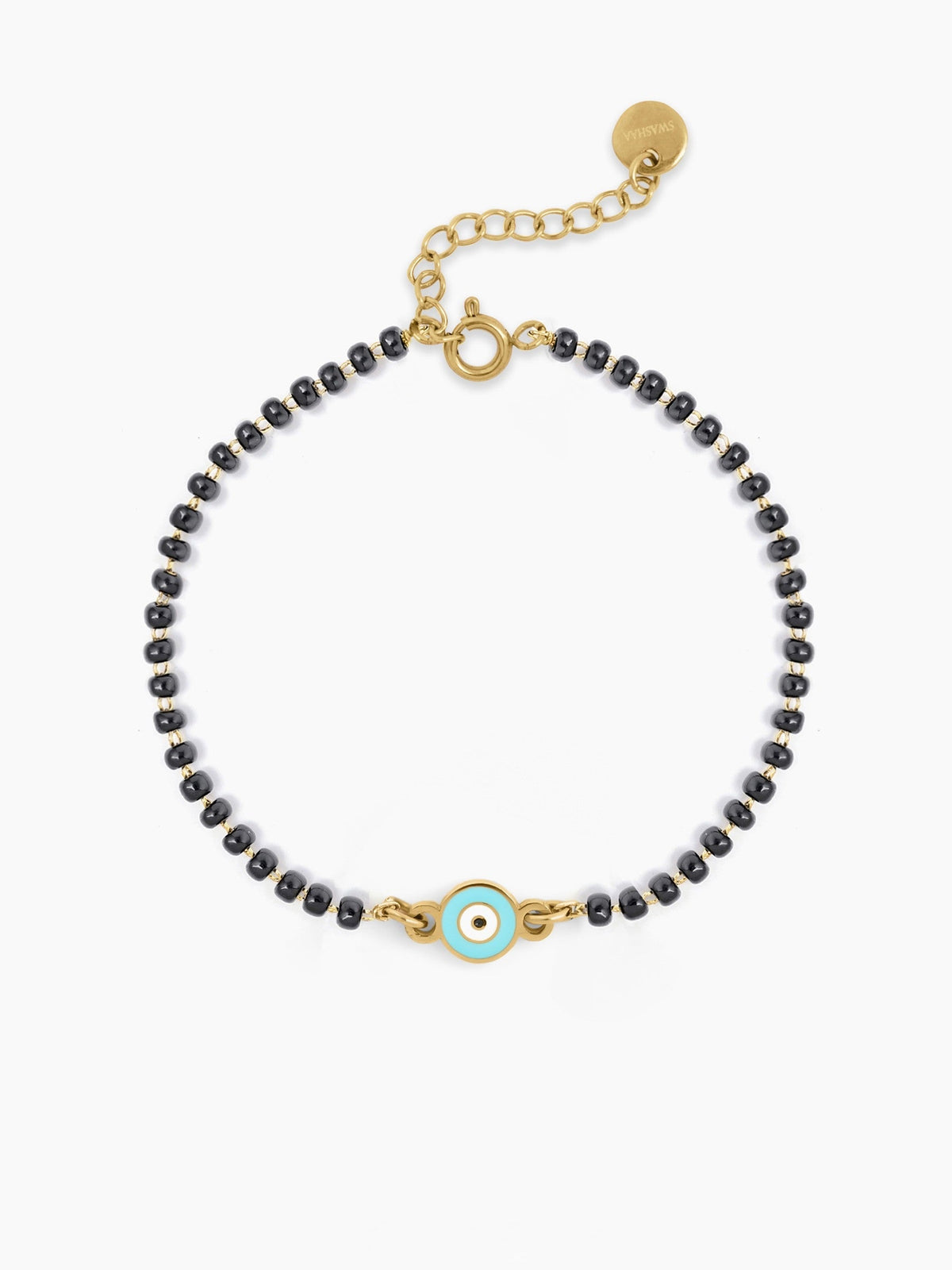 Aqua Evil Eye Charm 18K Gold Plated Kid's Nazariya Bracelet