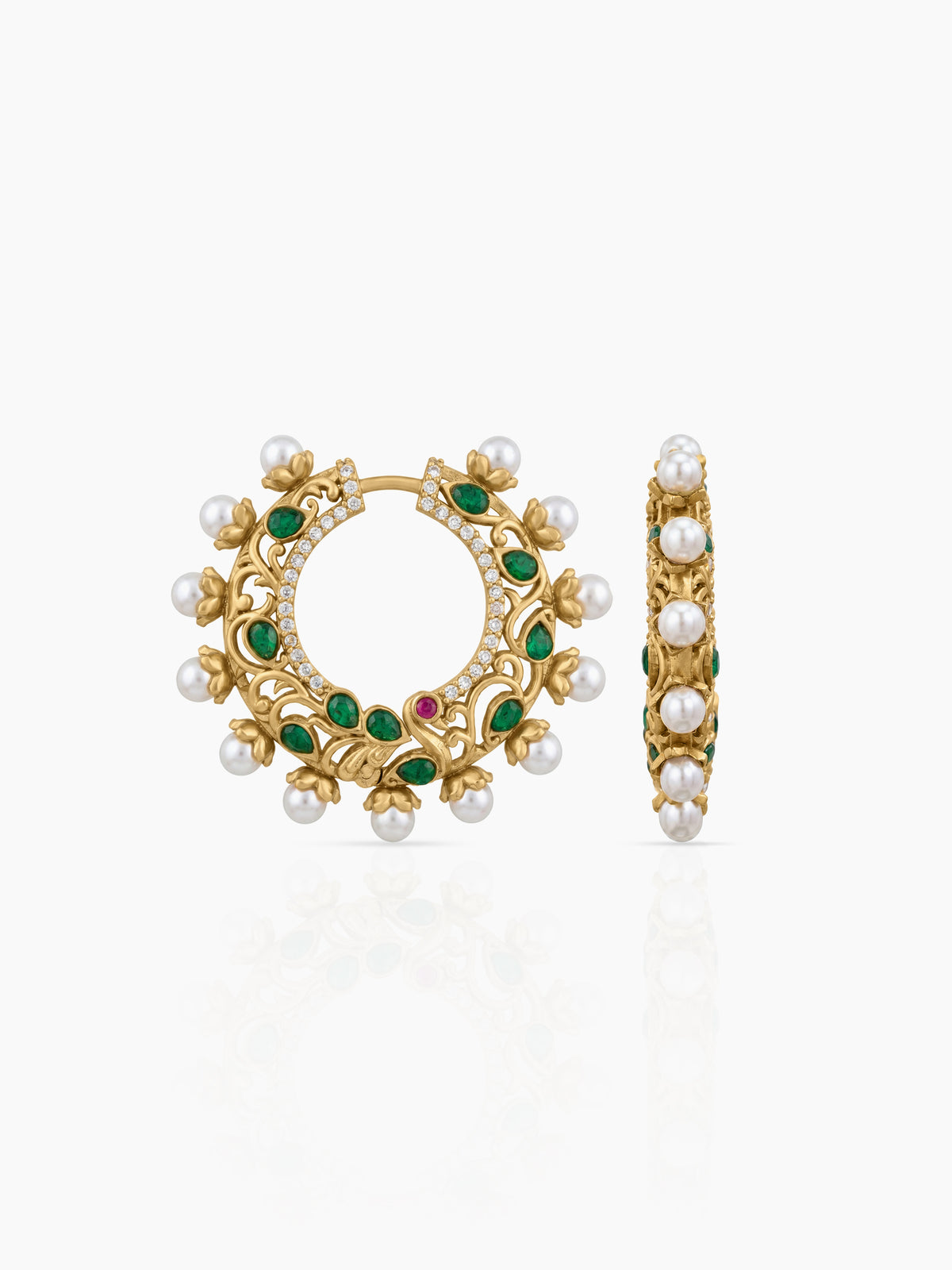 Arka Pearl Emerald Gold Women's Hoop Earrings