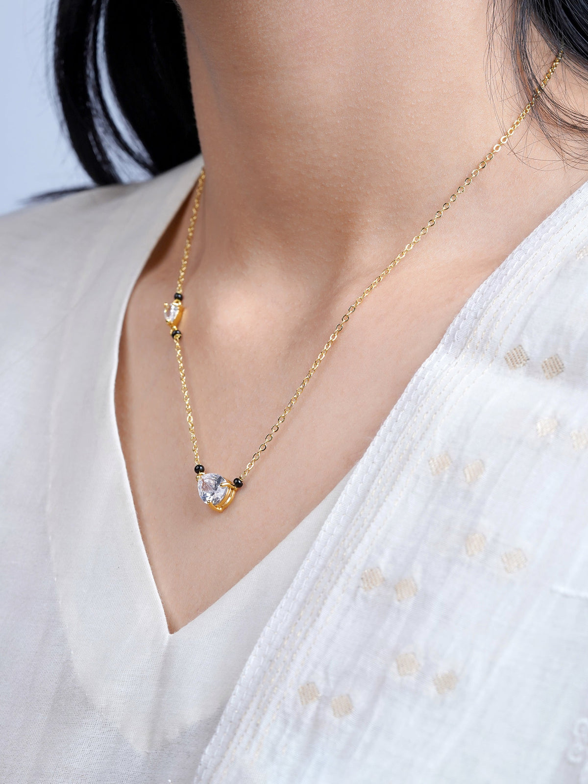 Avanti Pear Solitaire Diamond 18K Gold Plated Mangalsutra