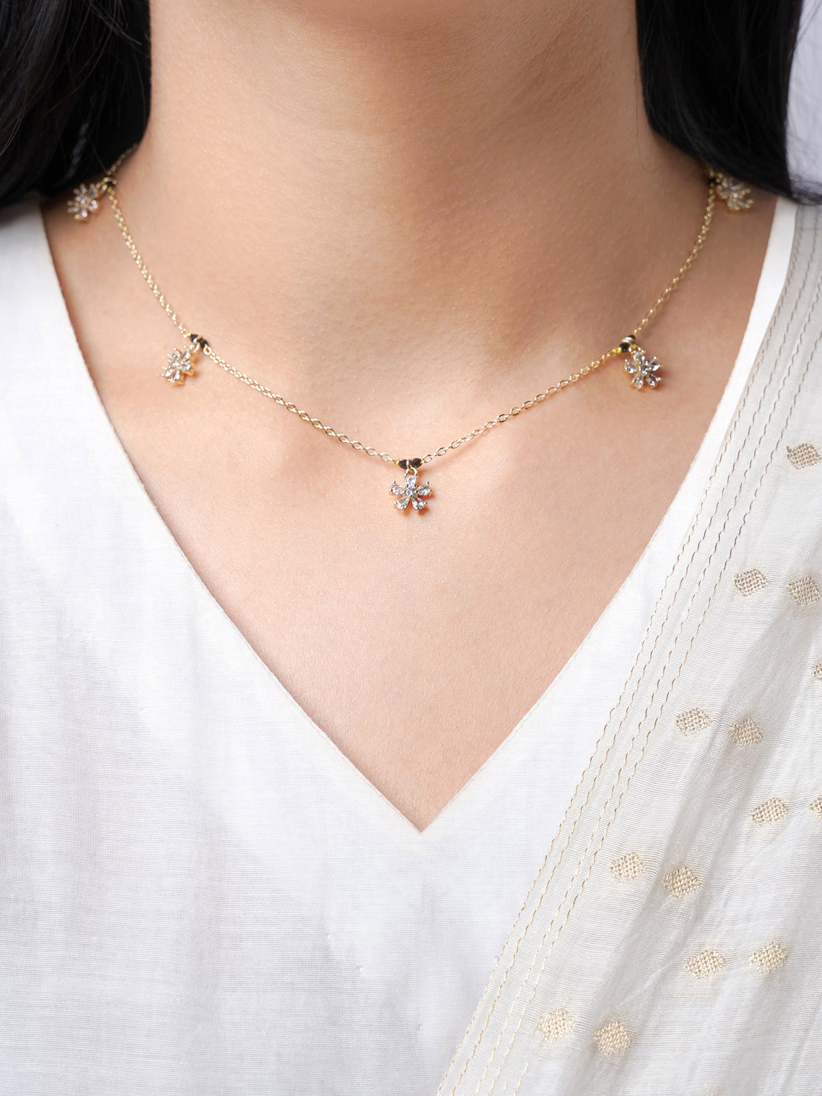Blossomy Floral CZ Charms 14K Gold Plated Mangalsutra