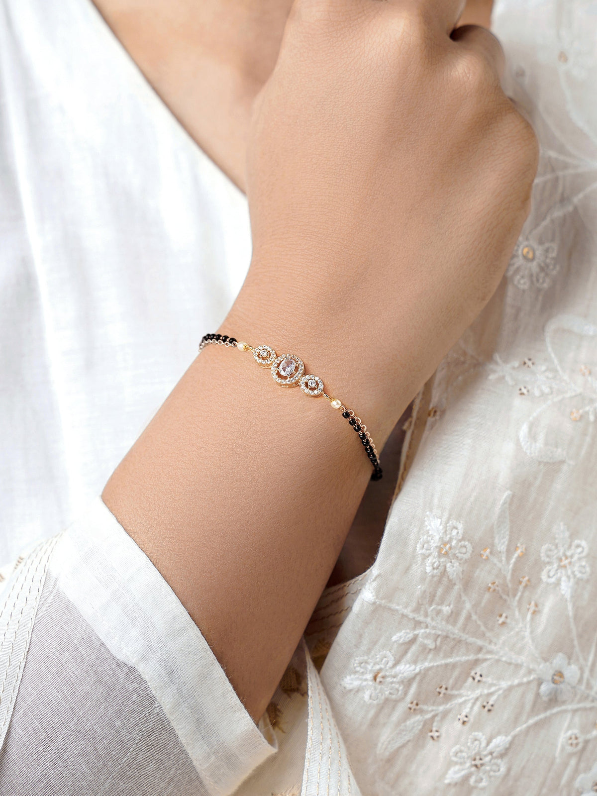 Cali Layered Solitaire Diamond Rosegold Plated Mangalsutra Bracelet