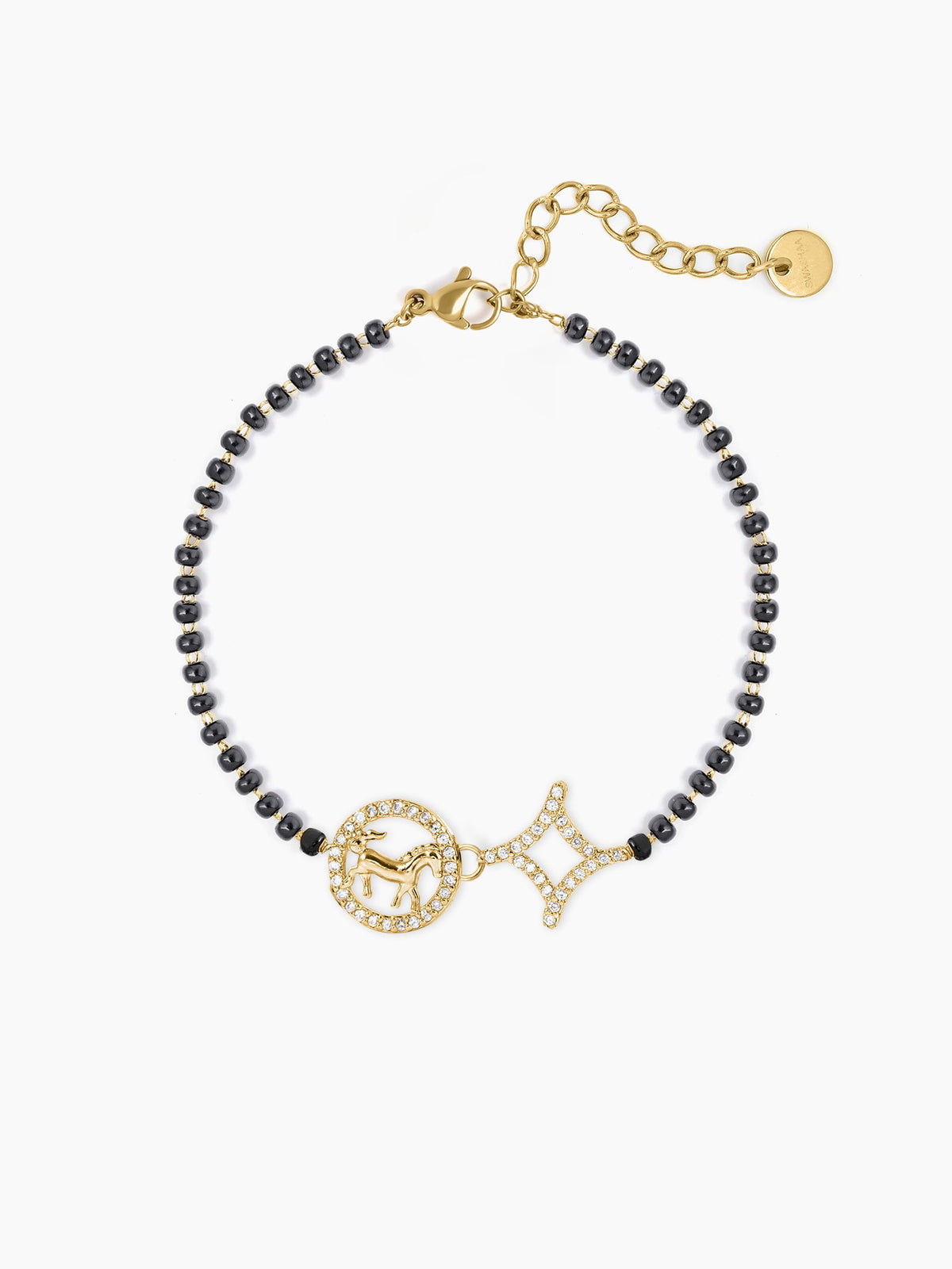 Charvi Circular Horse Medallion Diamond Shaped Charms 18K Gold Plated Mangalsutra Bracelet