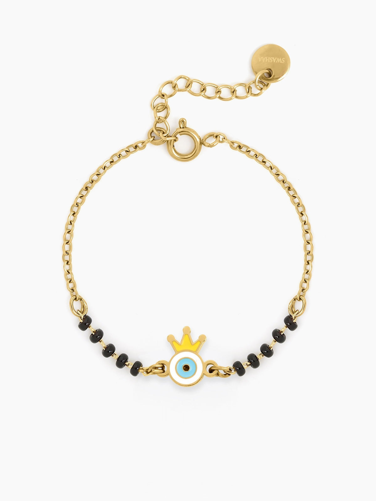 Crown Evil Eye Charm 18K Gold Plated Kid's Nazariya Bracelet