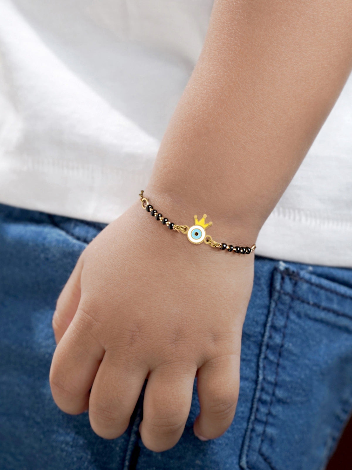 Crown Evil Eye Charm 18K Gold Plated Kid's Nazariya Bracelet