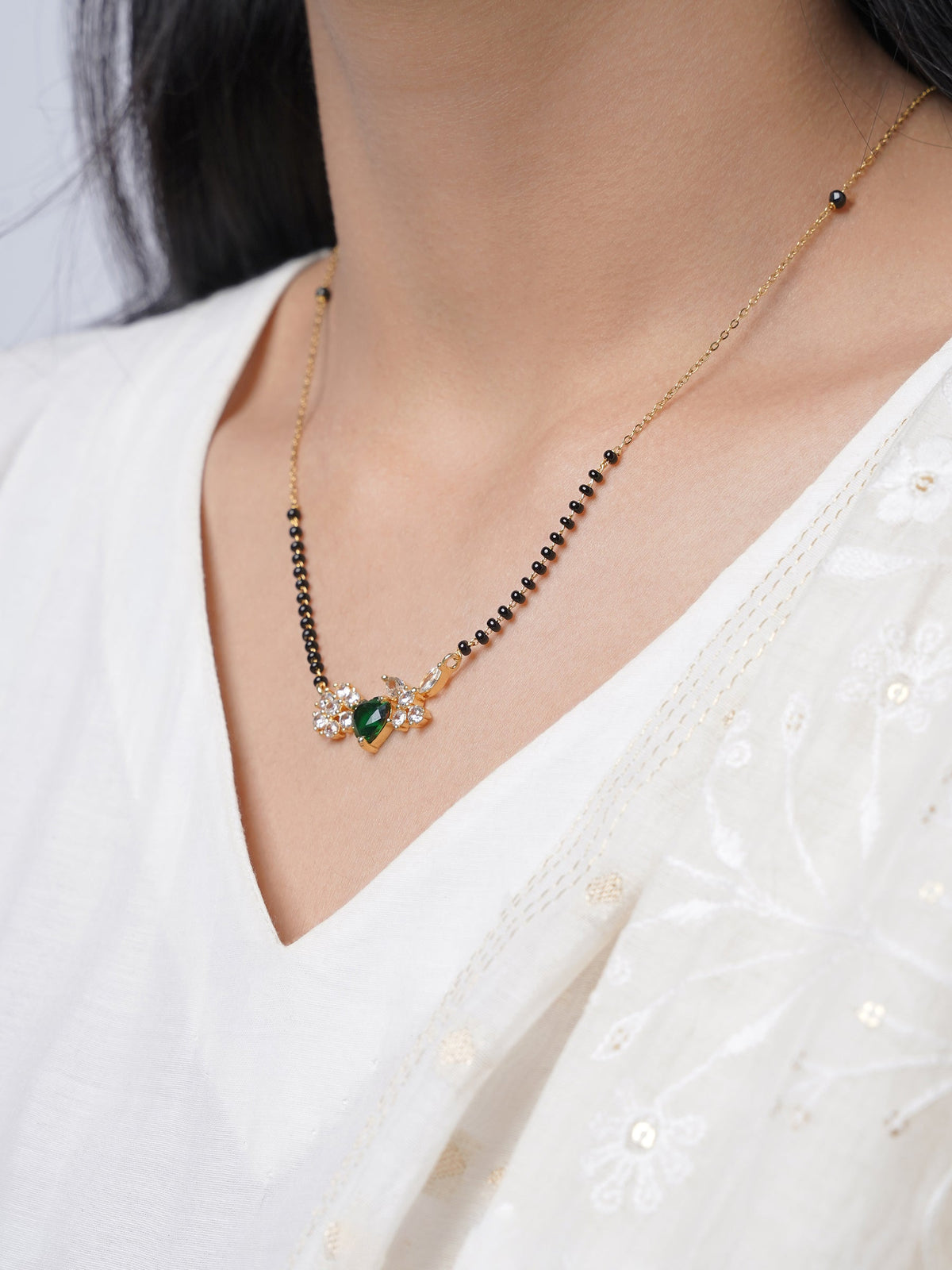 Deesha Emerald Heart 18K Gold Plated Mangalsutra