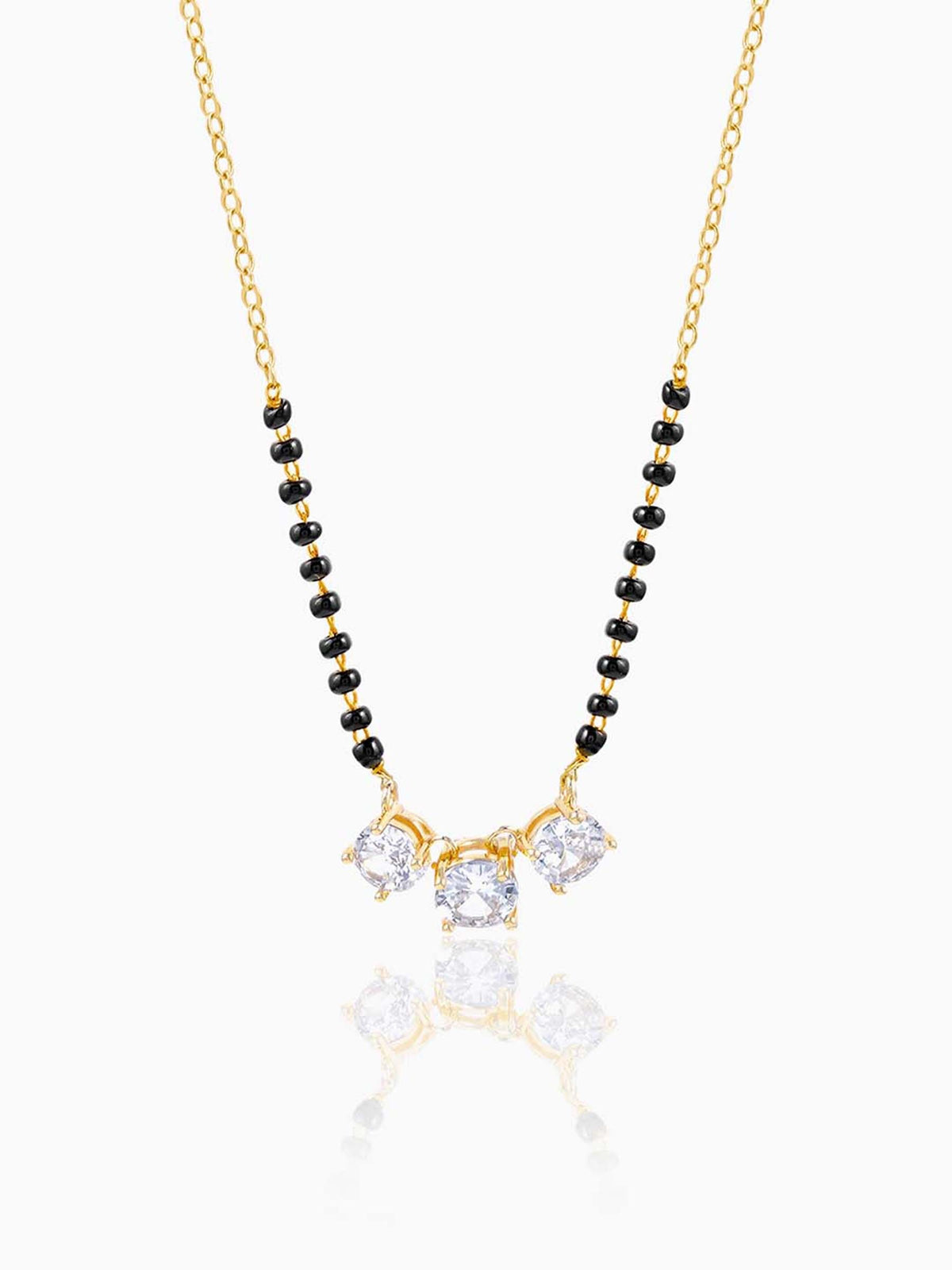 Esha Three Diamond Solitaire 14K Gold Plated Mangalsutra