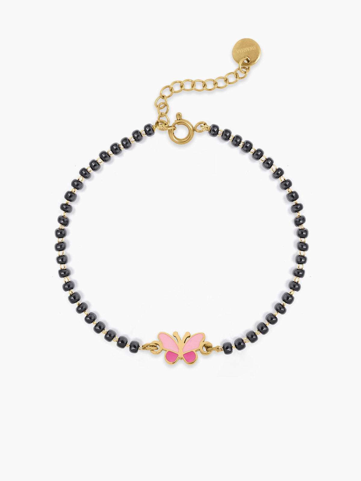 Fluffy Pink Butterfly Charm 18K Gold Plated Kid's Nazariya Bracelet