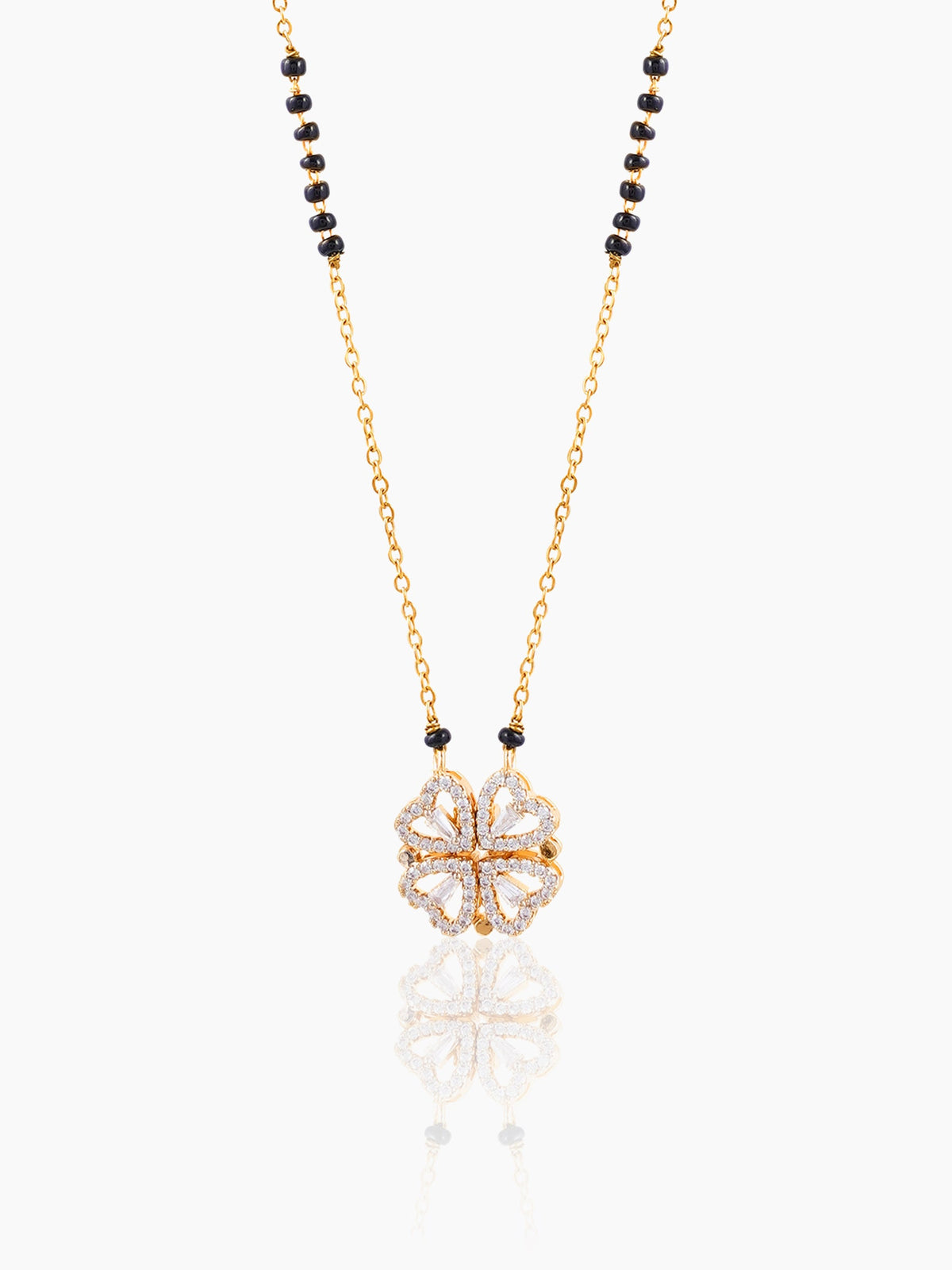 Gleaming Clover Diamond Heart 18K Gold Plated Pendant Mangalsutra