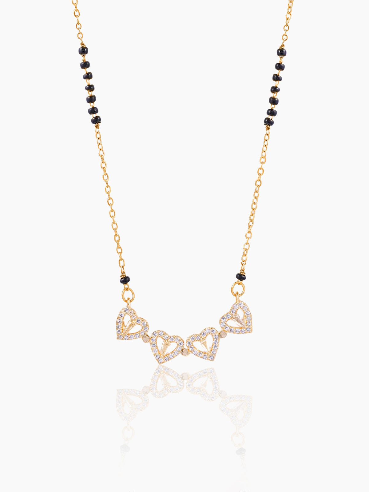 Gleaming Clover Diamond Heart 18K Gold Plated Pendant Mangalsutra