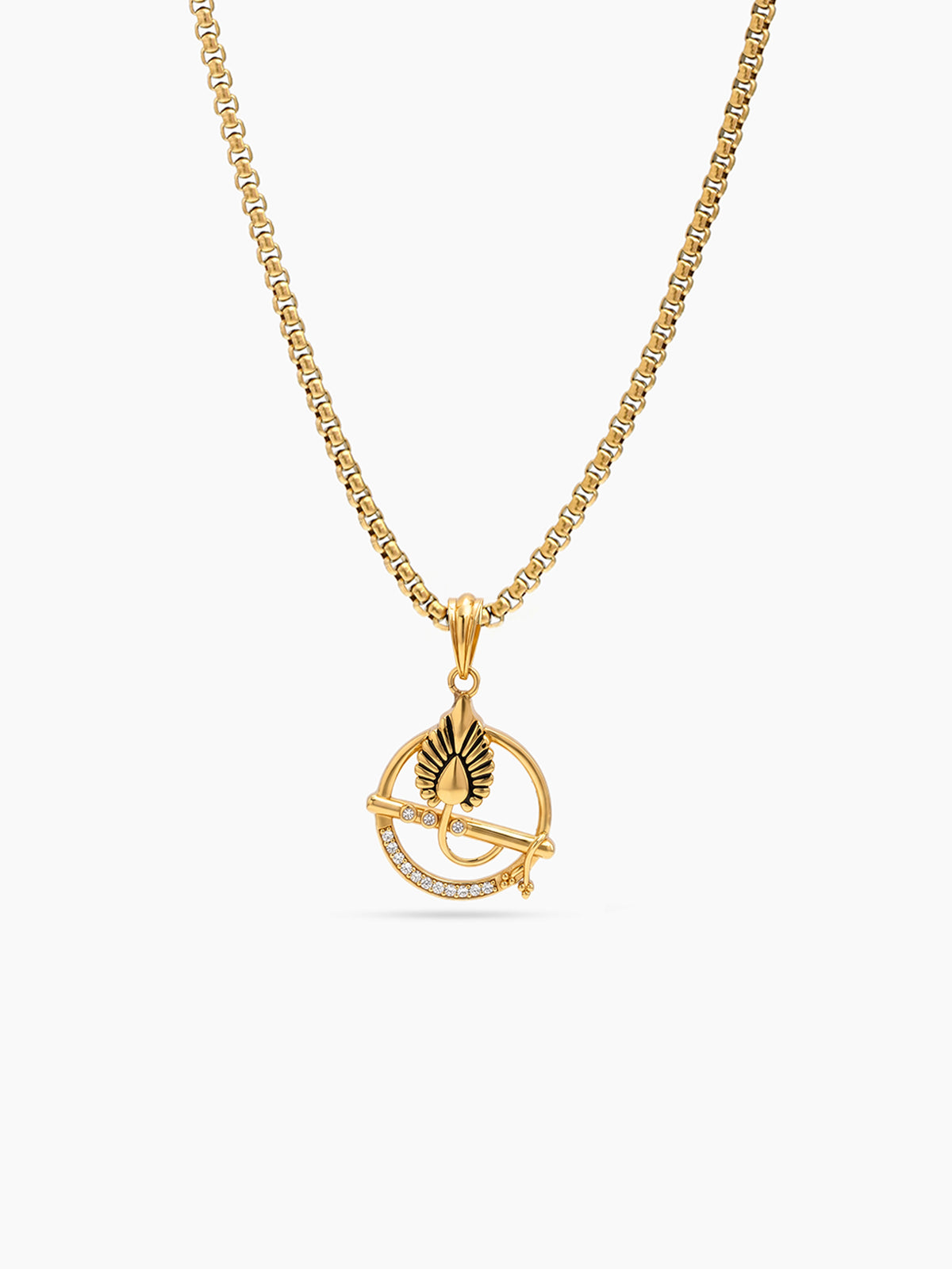 Gopinath Murli Morpankh Basuri Diamond Gold Men's Box Chain Pendant Necklaces