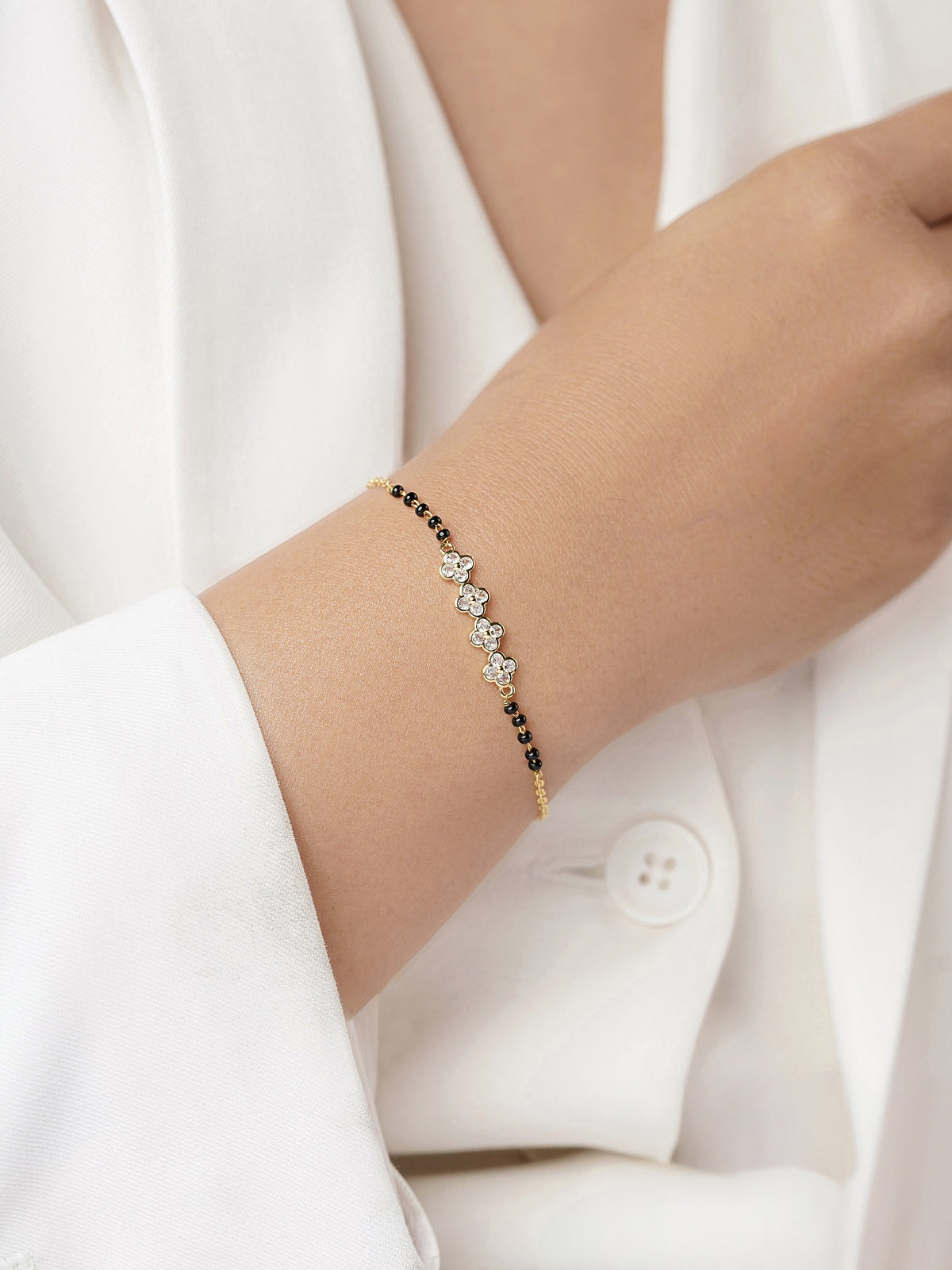 Harini Cluster Floral Motifs Charms 14K Gold Plated Mangalsutra Bracelet