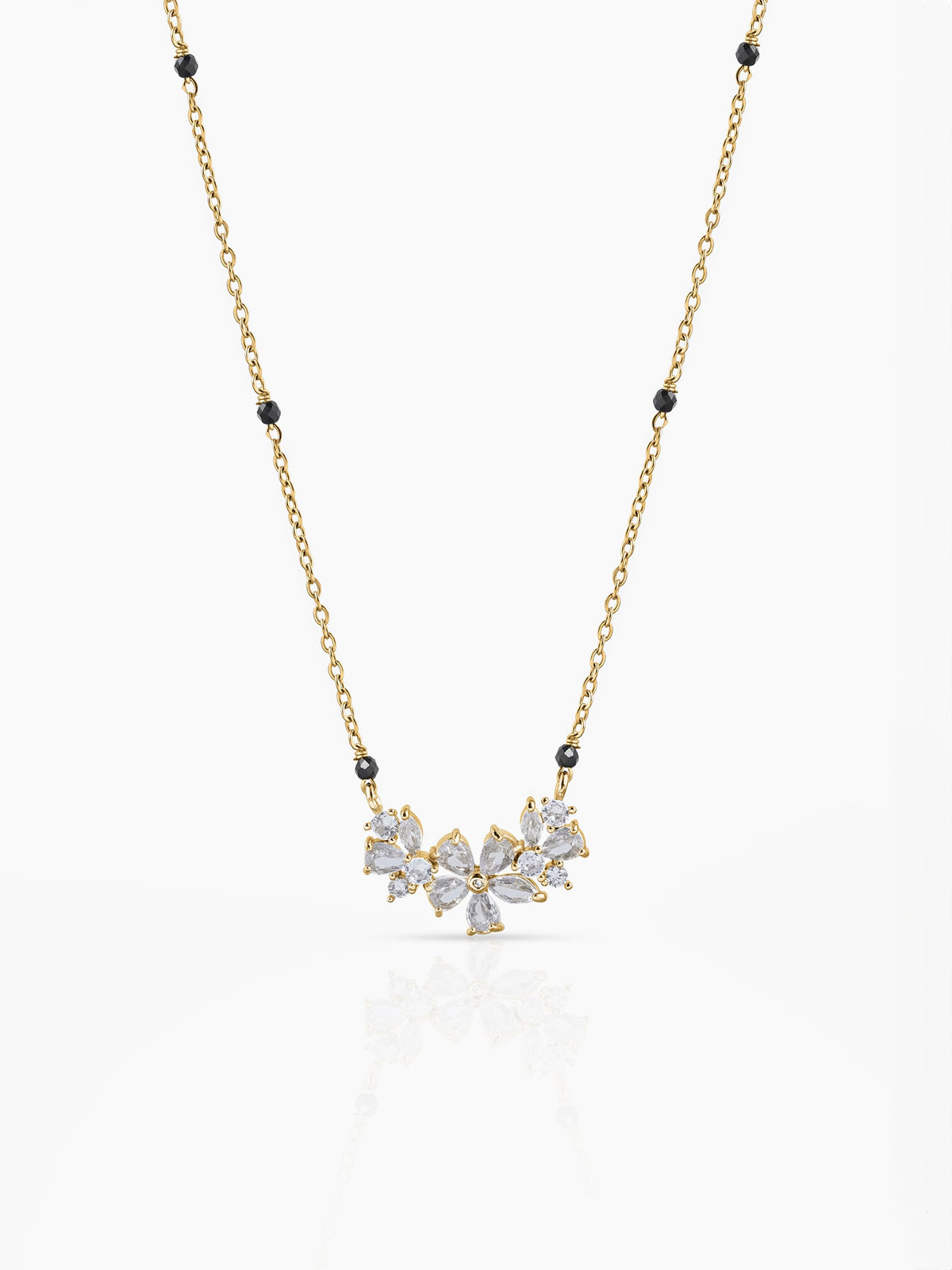 Inaaya Floral Shaped Diamond Cluster 18K Gold Plated Pendant Mangalsutra