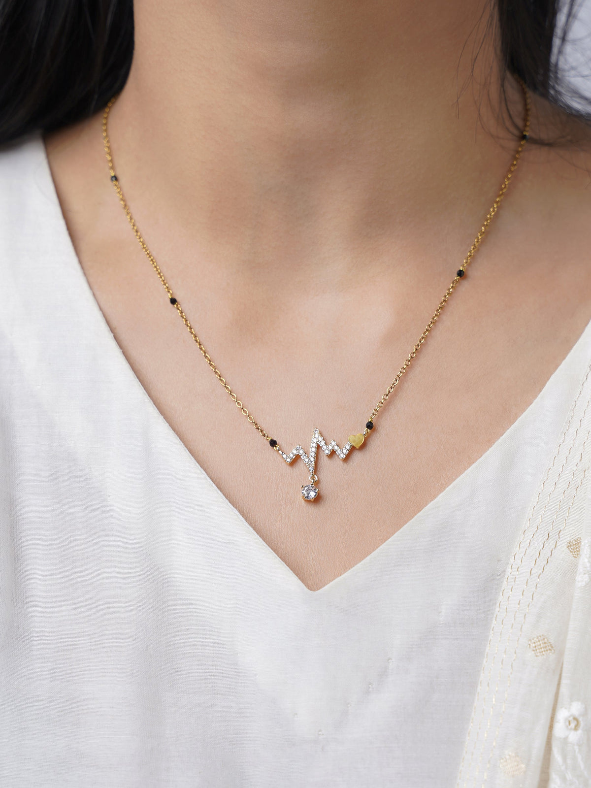 Inara Heartbeat Dangling Diamond Star Charm 18K Gold Plated Mangalsutra