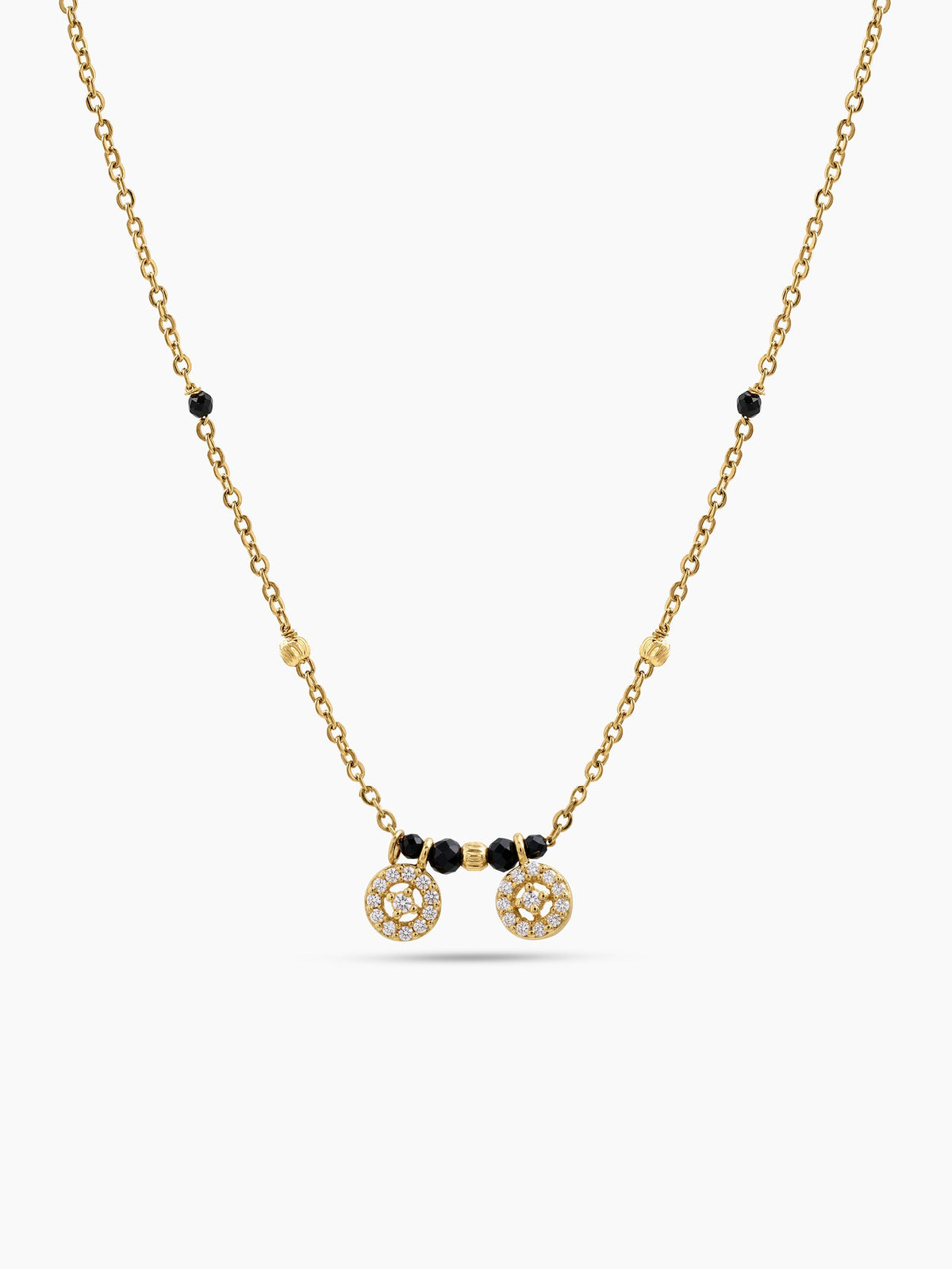 Ishika Twin Diamond Solitaire 18K Gold Plated Women's Chain Pendant Mangalsutra Necklace