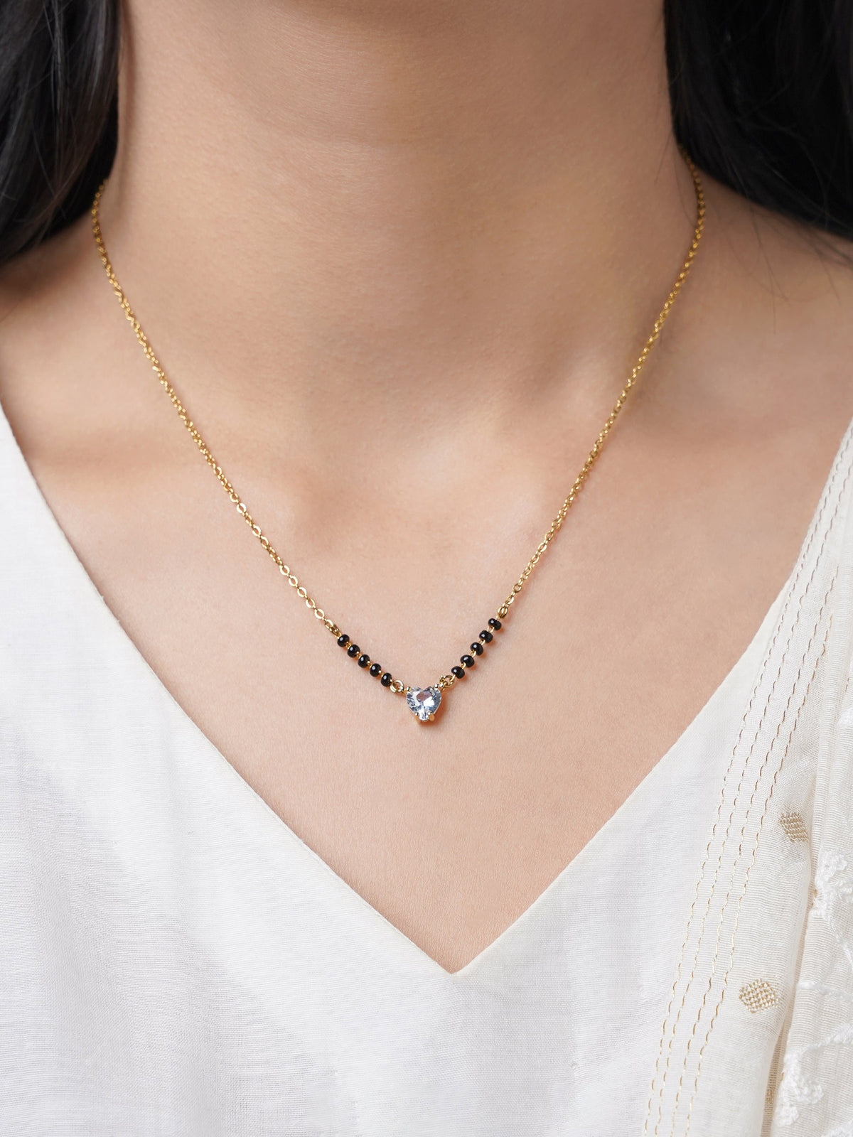 Ivana Heart Shaped Diamond Solitaire 18K Gold Plated Mangalsutra