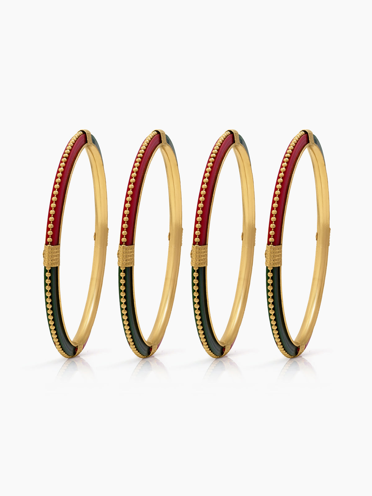 Jeevika Red-Green Multicolour Gold Set Of 4 Women's 2/4, 2/6, 2/8 Bangles
