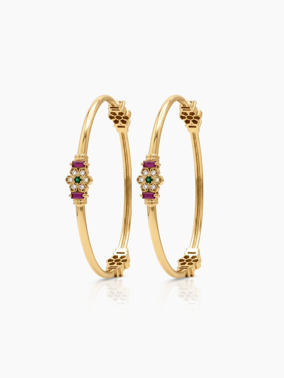 Juhi Floral Pink Diamond Gold Set Of 2 Women's 2/4, 2/6, 2/8 Bangles