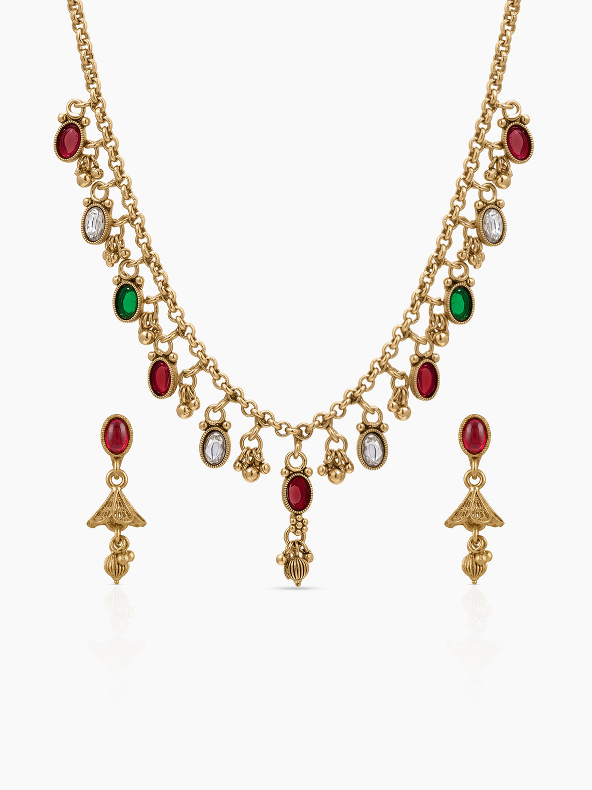 Kalyani Multicolour Diamond Bead Charm Gold Women's Jewelry Set Of 2 - Necklace & Earrings