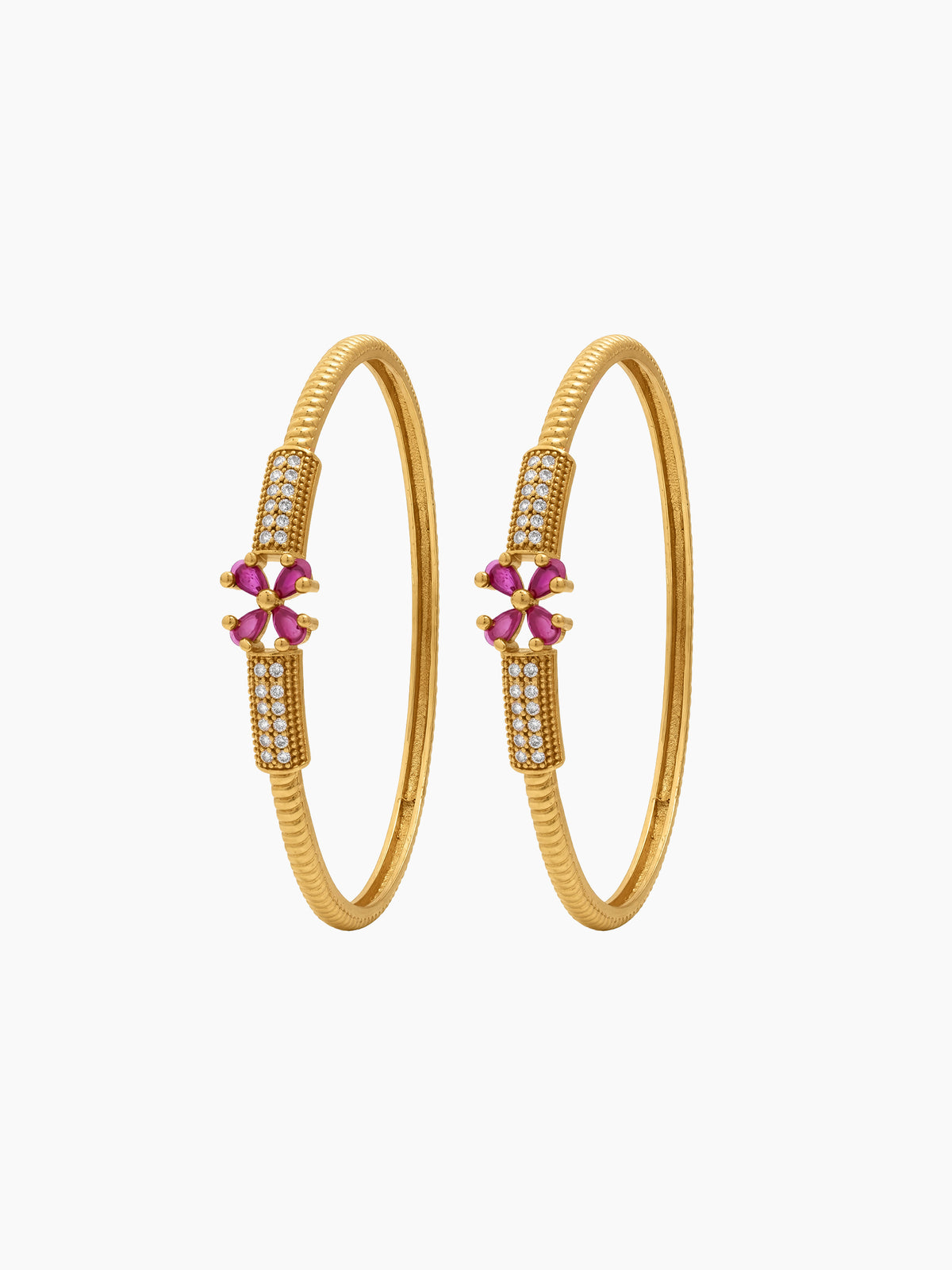Kanika Pink Floral Gold Women's Bangles (Set Of 2)