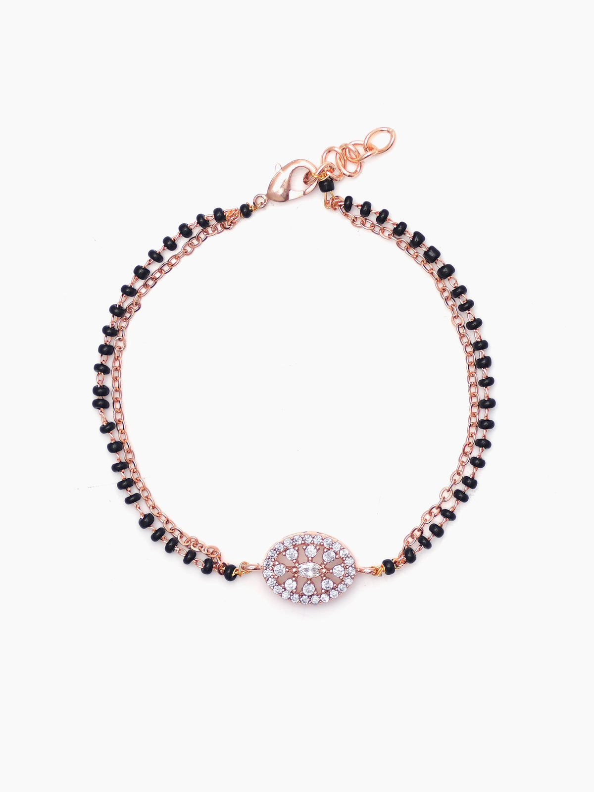 Kasak Shimmering White Marquise Stones Rosegold Plated Mangalsutra Bracelet