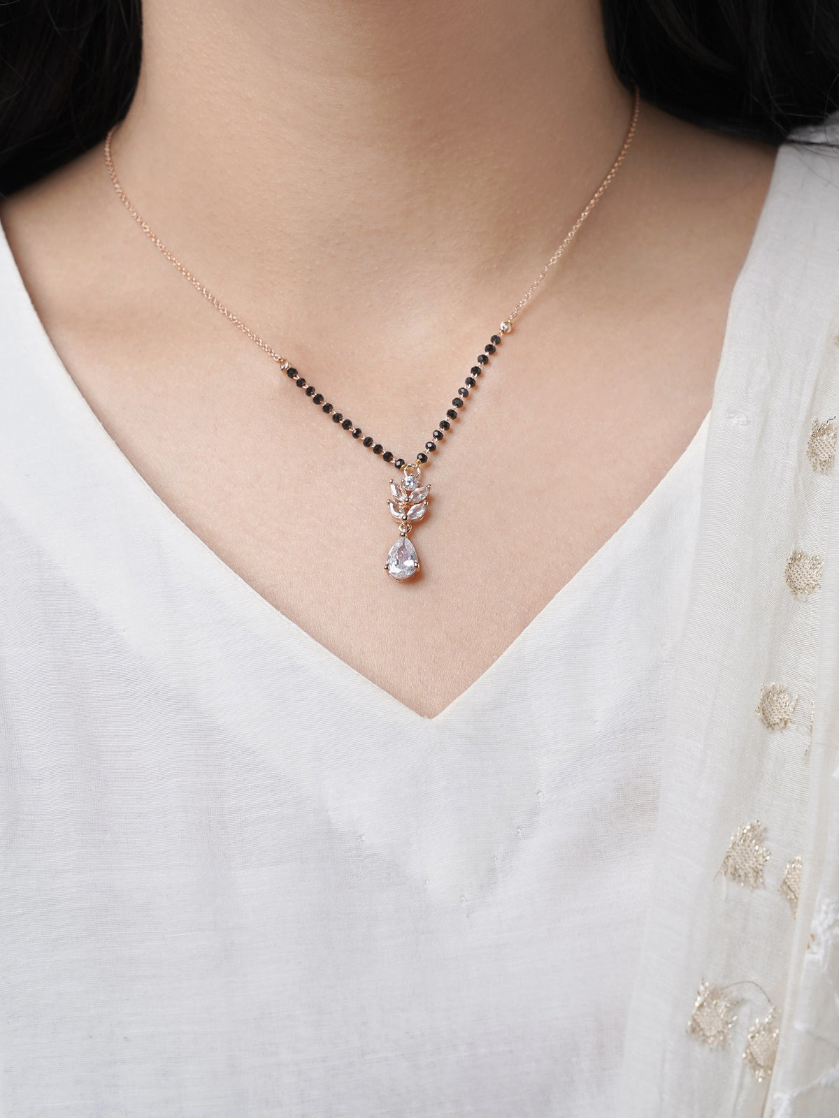 Kasturi Diamond Drop Solitaire Rosegold Plated Mangalsutra