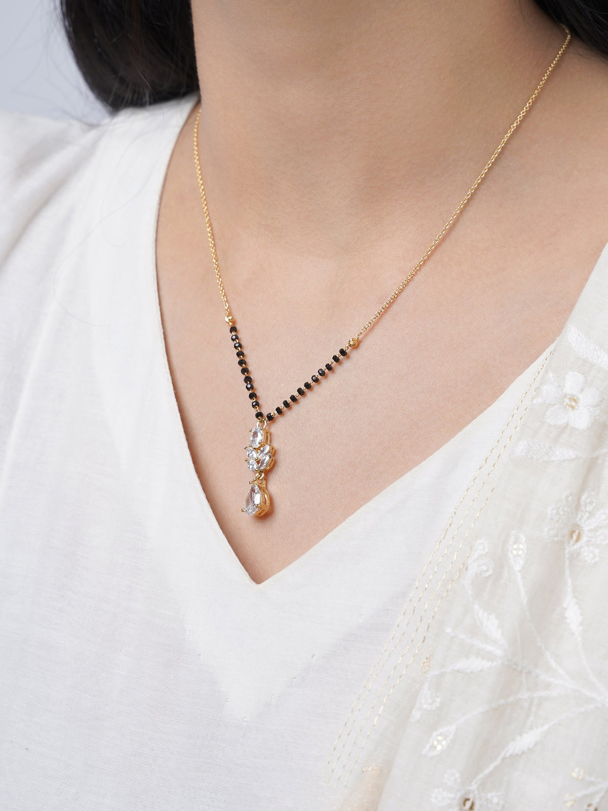 Kasturi Diamond Drop Solitaire 18K Gold Plated Mangalsutra