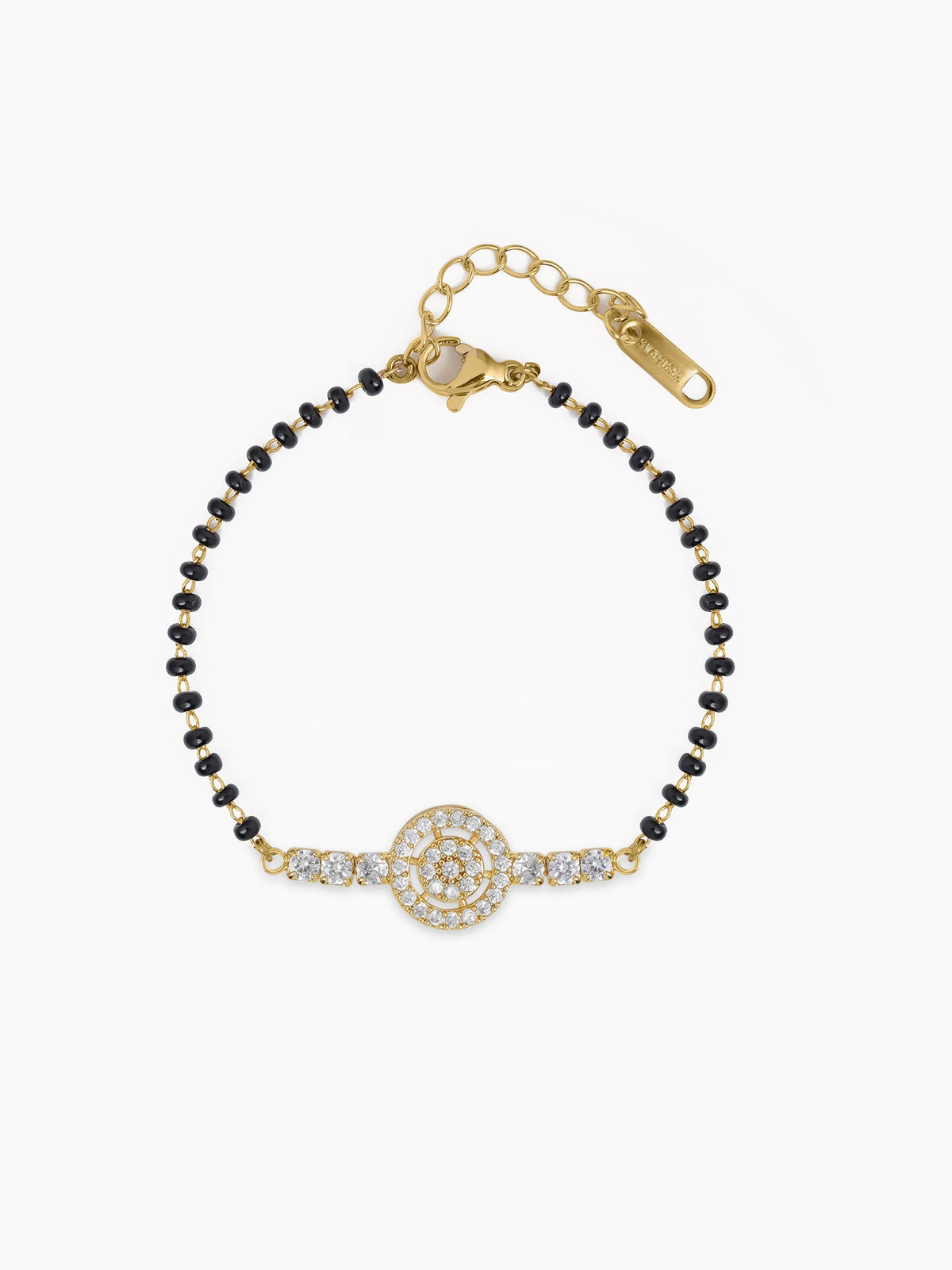 Kavira Circle Halo Shimmering CZ Diamond 18K Gold Plated Mangalsutra Bracelet